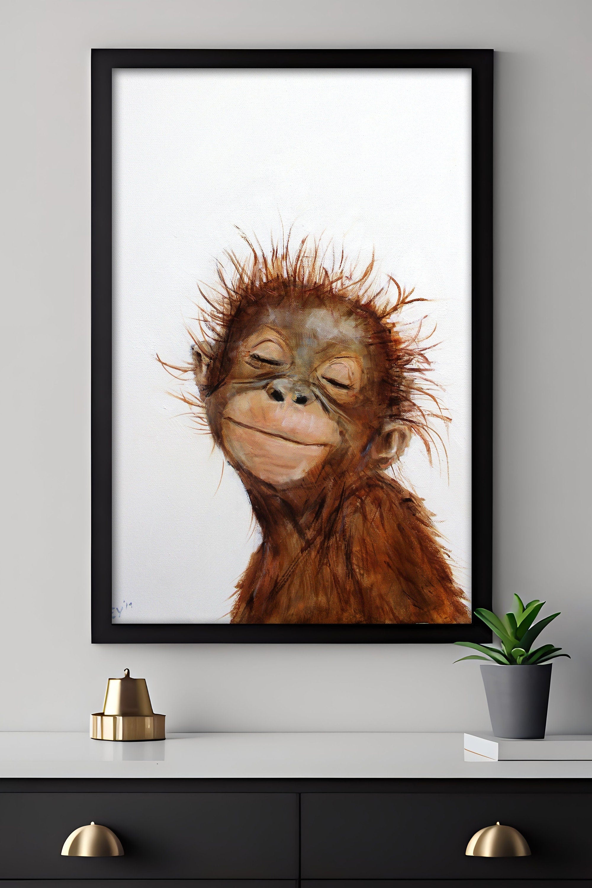 Baby Monkey Smile Canvas Art