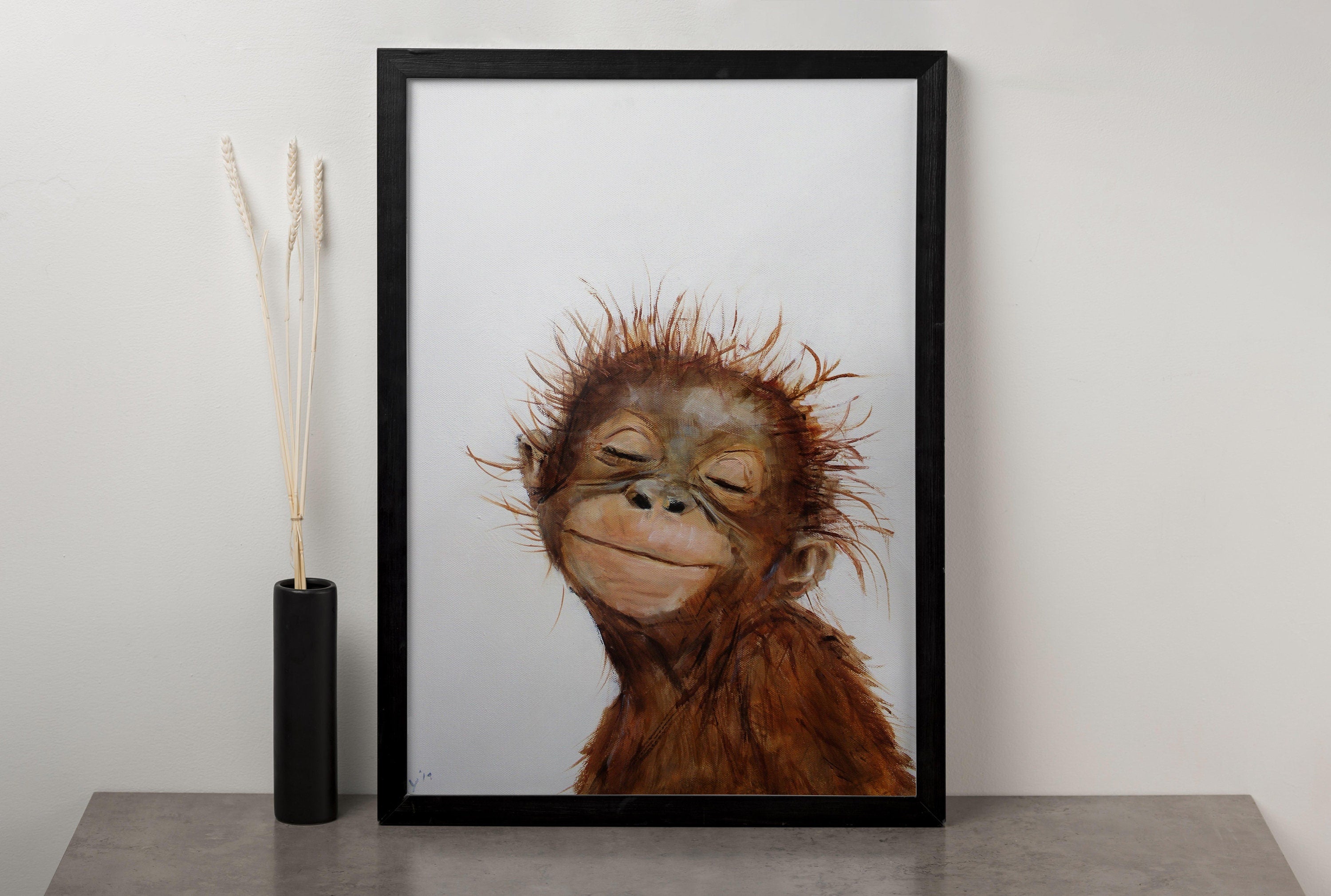 Baby Monkey Smile Canvas Art