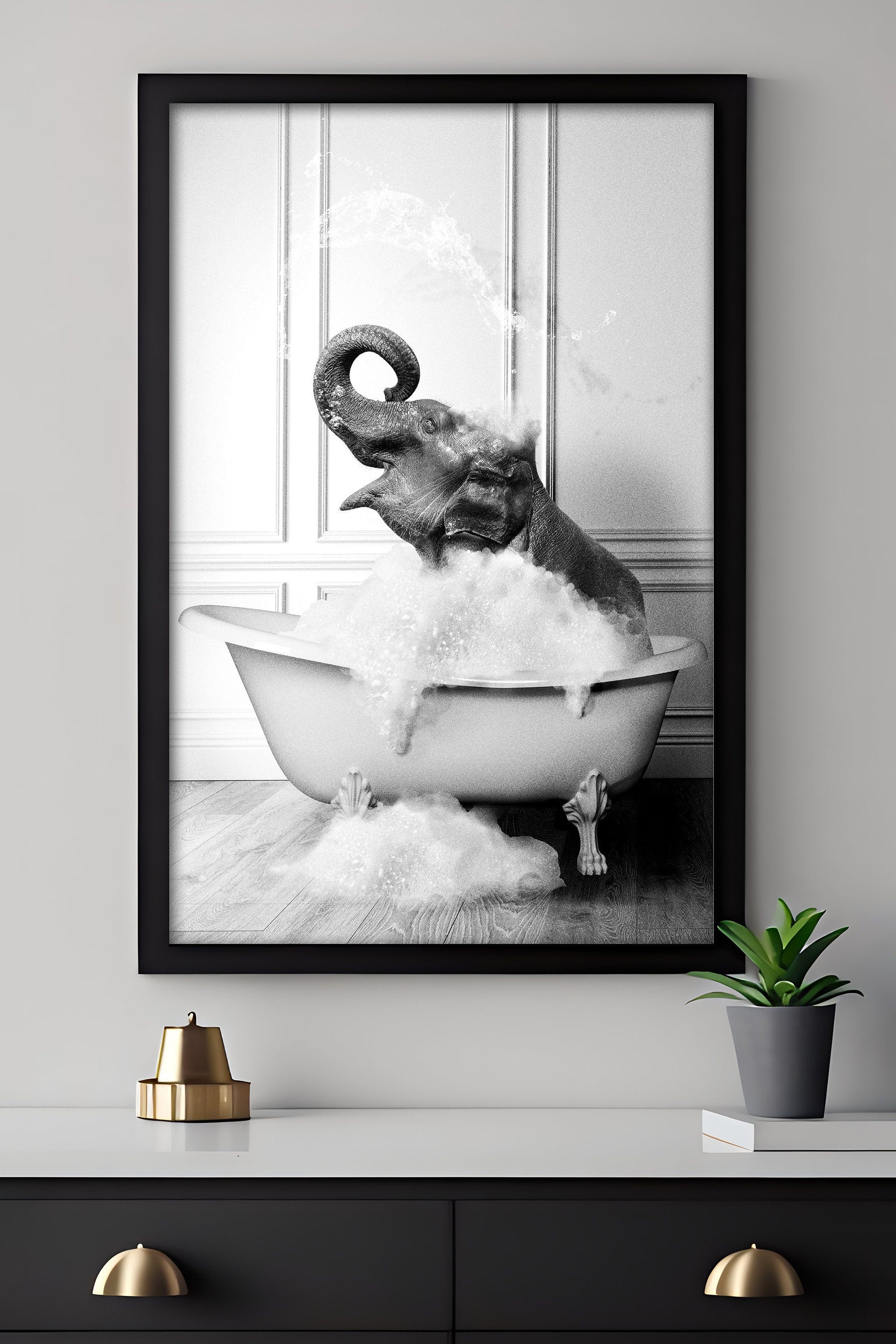 Cute Elephant in Tub Canvas Poster