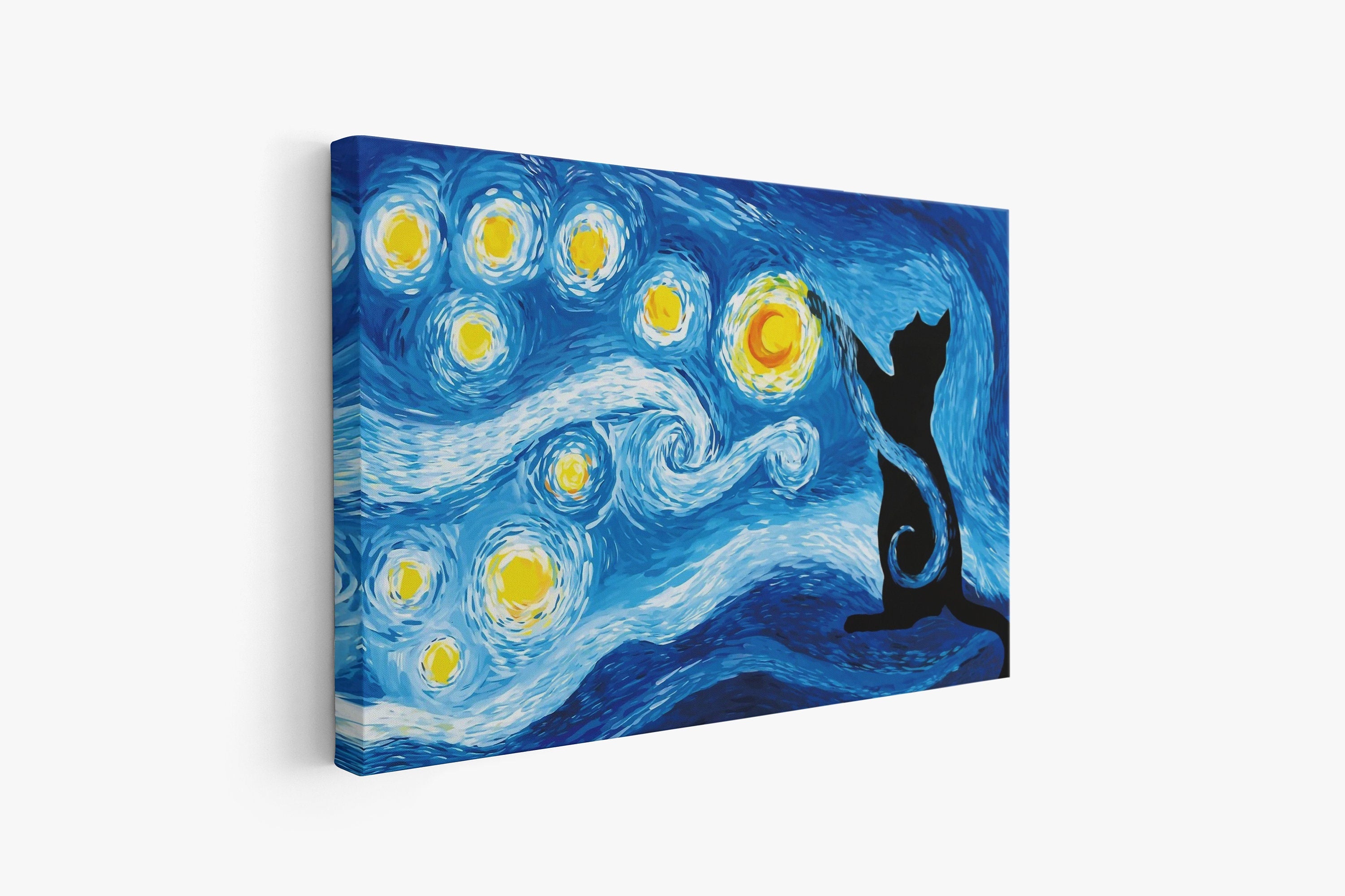 Starry Night Cat Canvas Wall Art