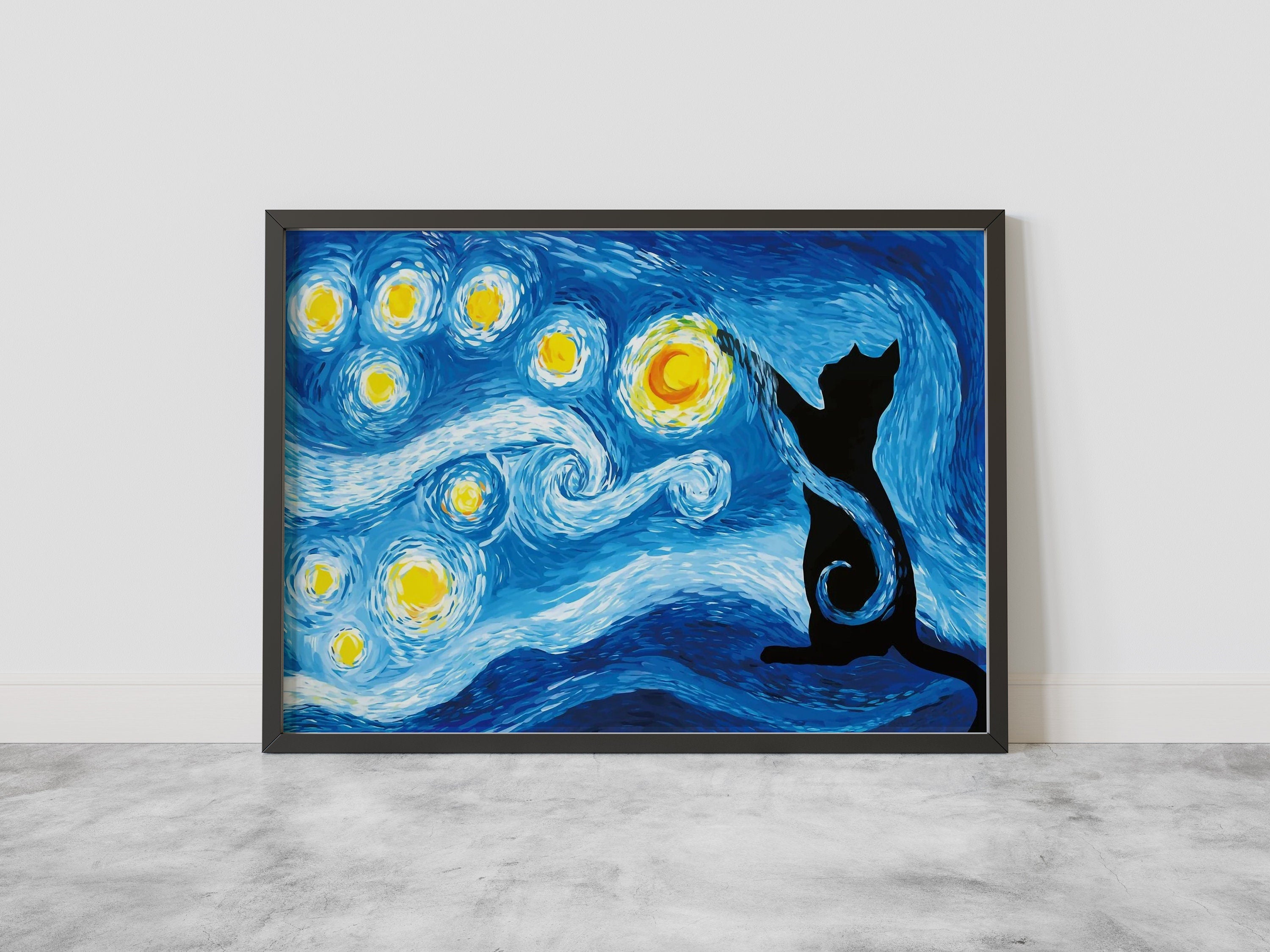 Starry Night Cat Canvas Wall Art