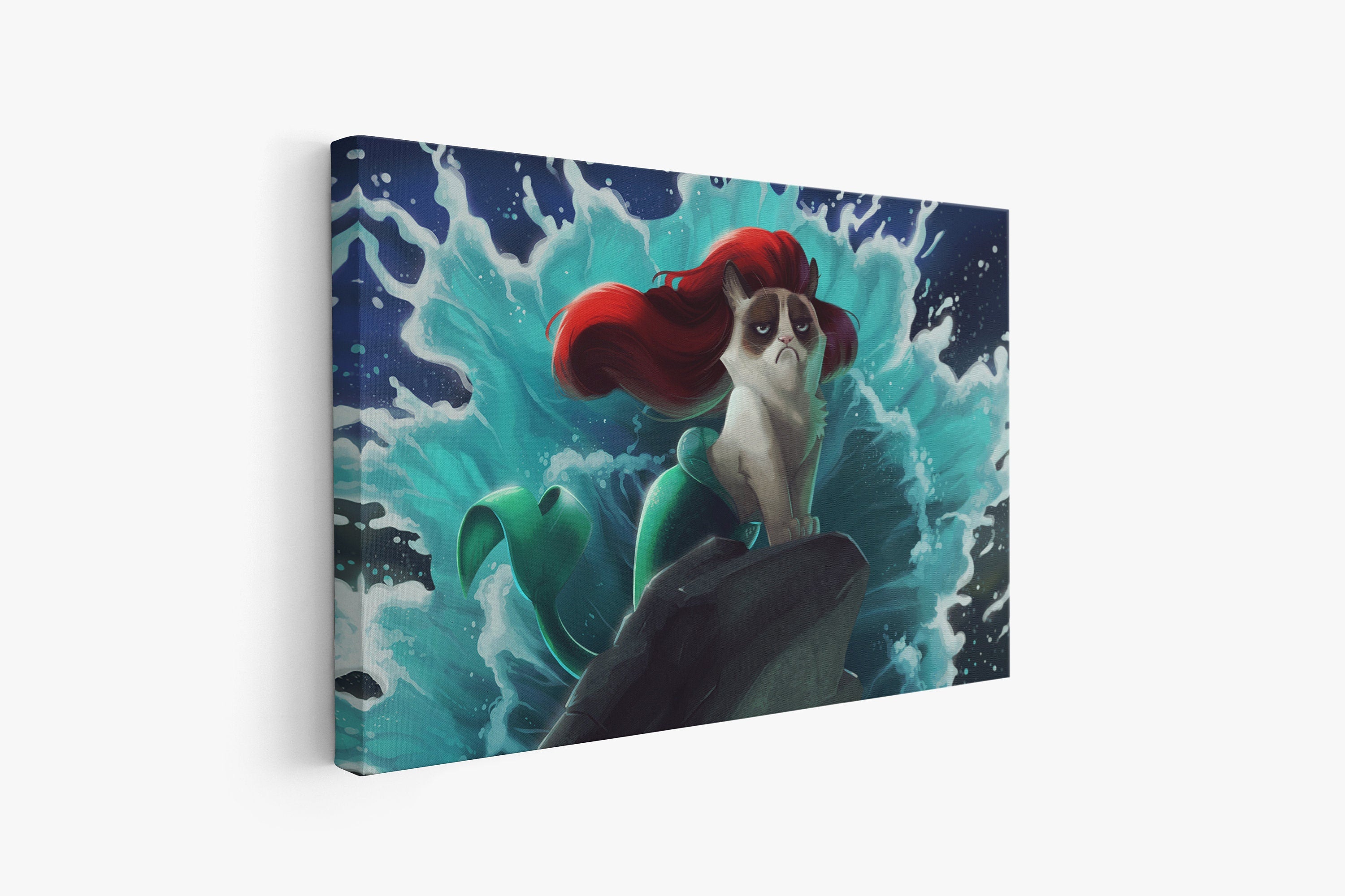 Grumpy Cat Mermaid Canvas Wall Art