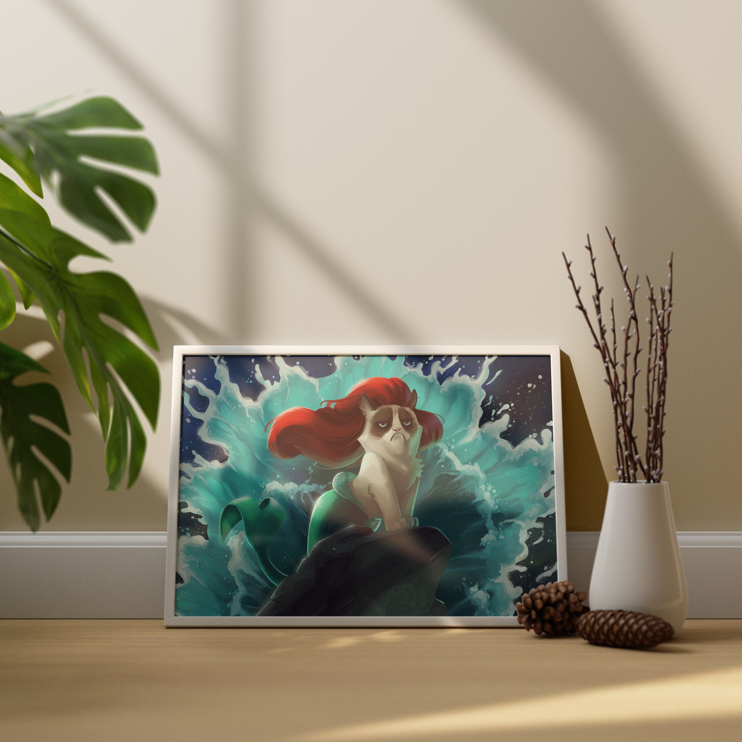 Grumpy Cat Mermaid Canvas Wall Art