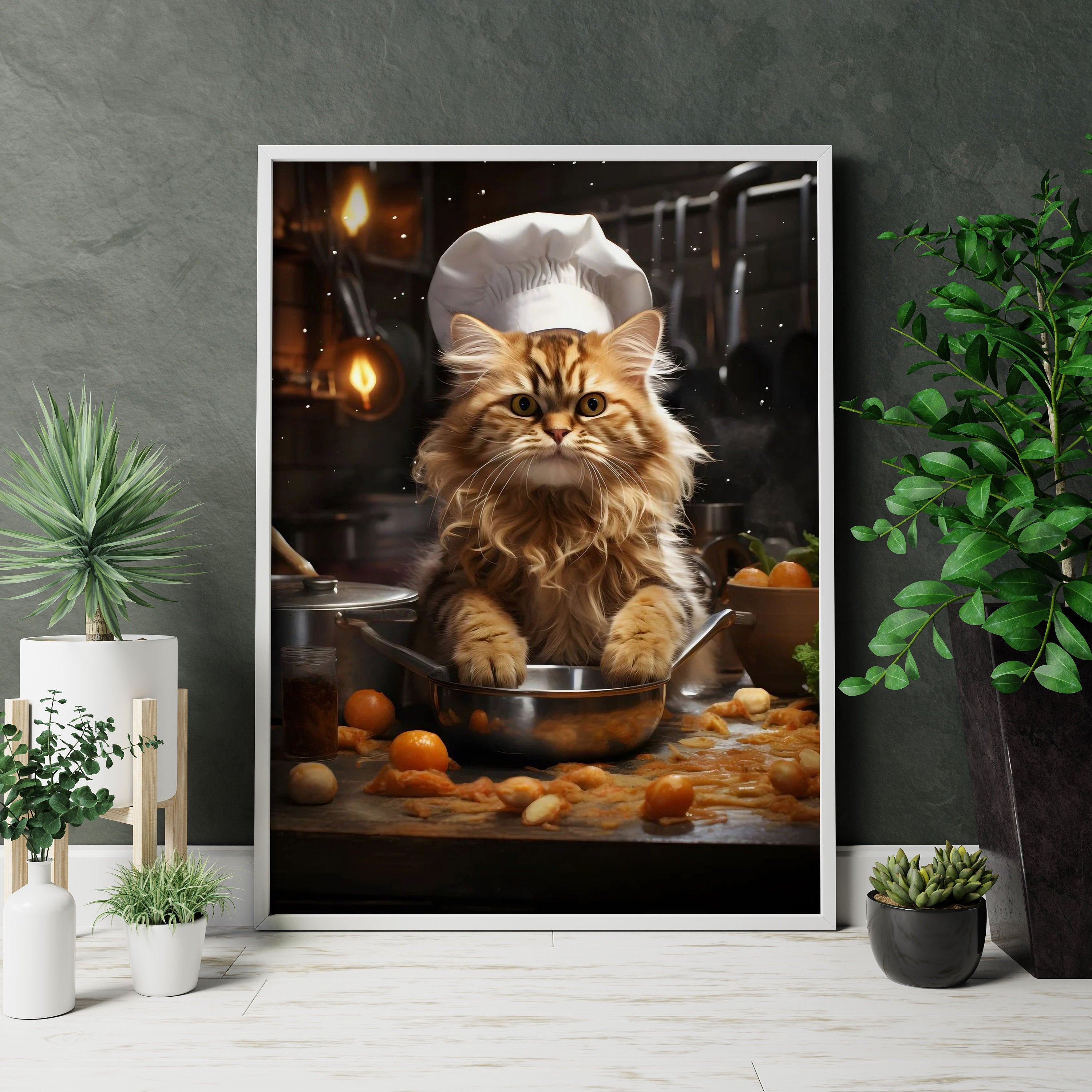 Orange Cat Chef Kitchen Canvas Wall Decor