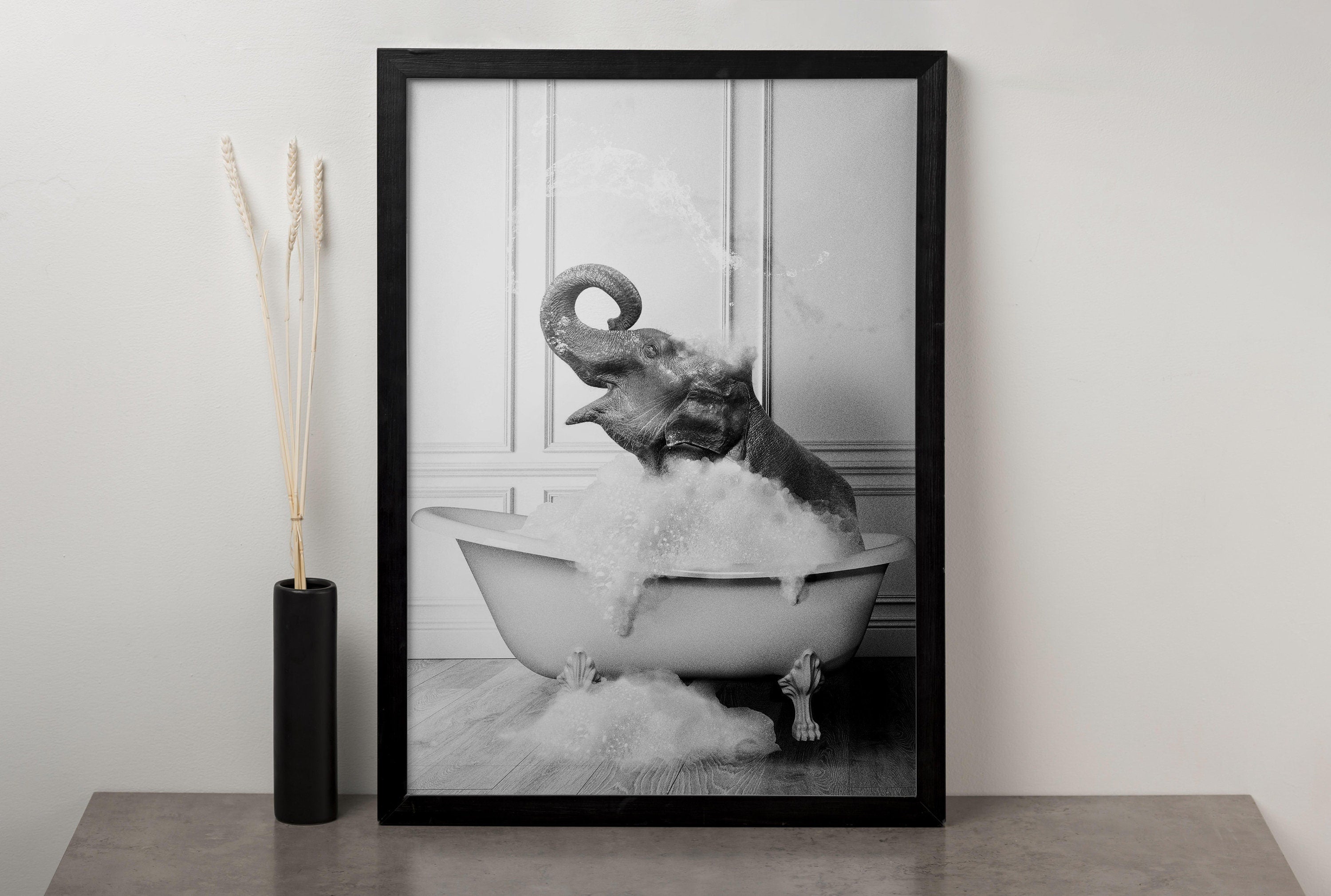 Cute Elephant in Tub Canvas Poster