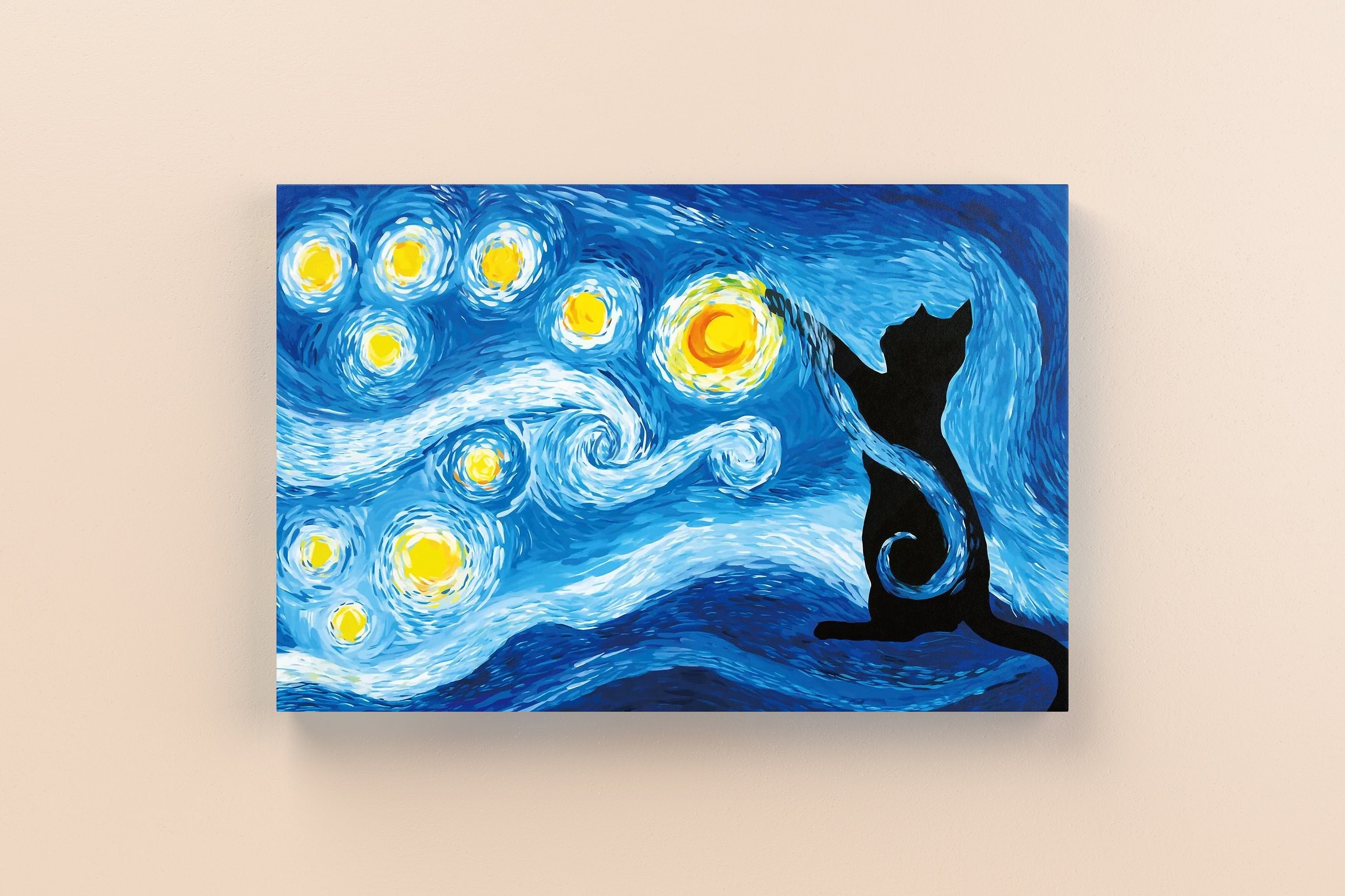 Starry Night Cat Canvas Wall Art