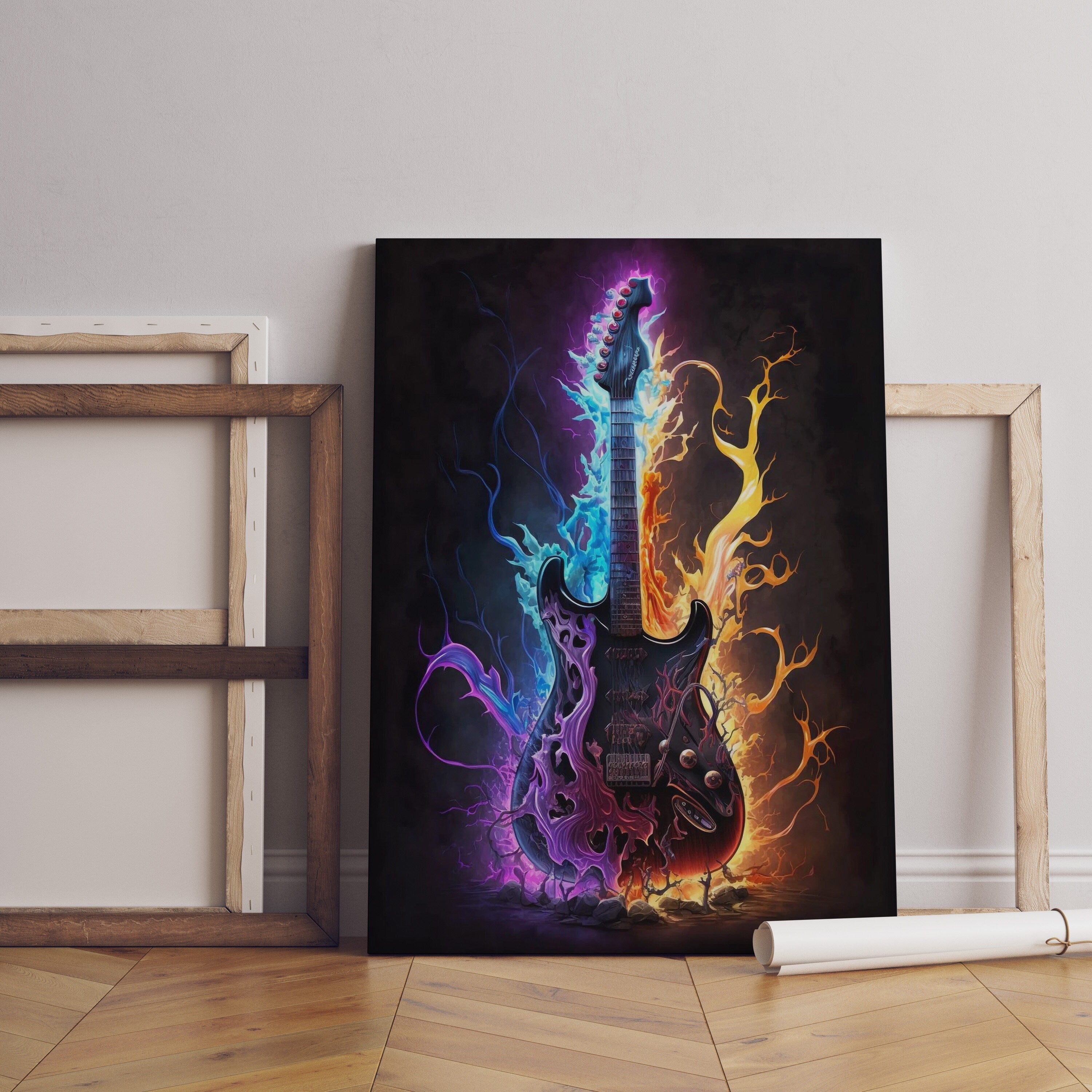 Abstract Colorful Guitar Oil Painting Canvas Print Wall Art