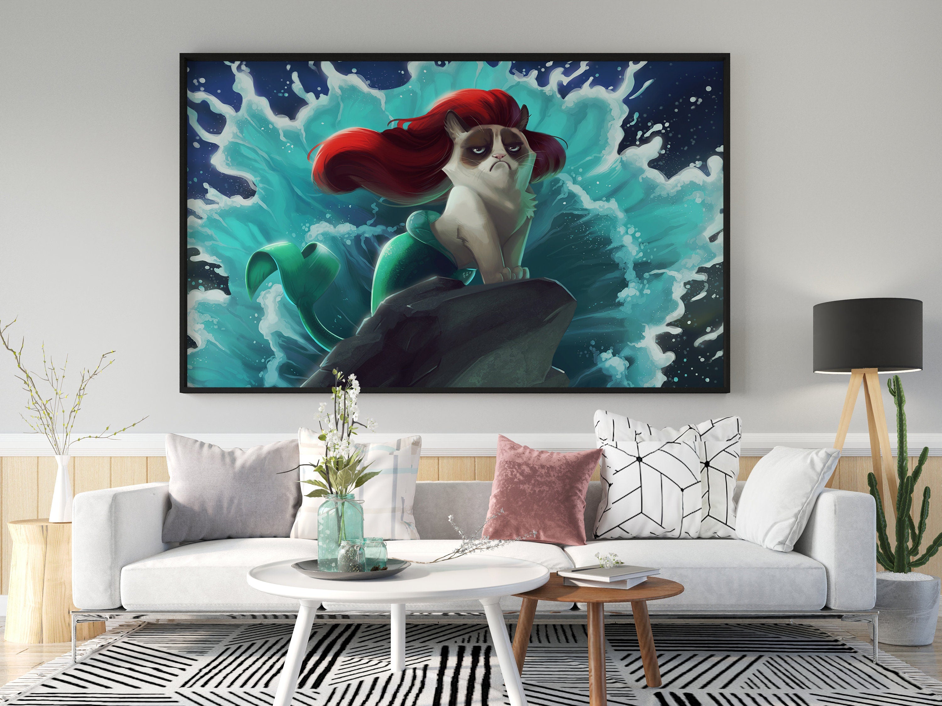 Grumpy Cat Mermaid Canvas Wall Art