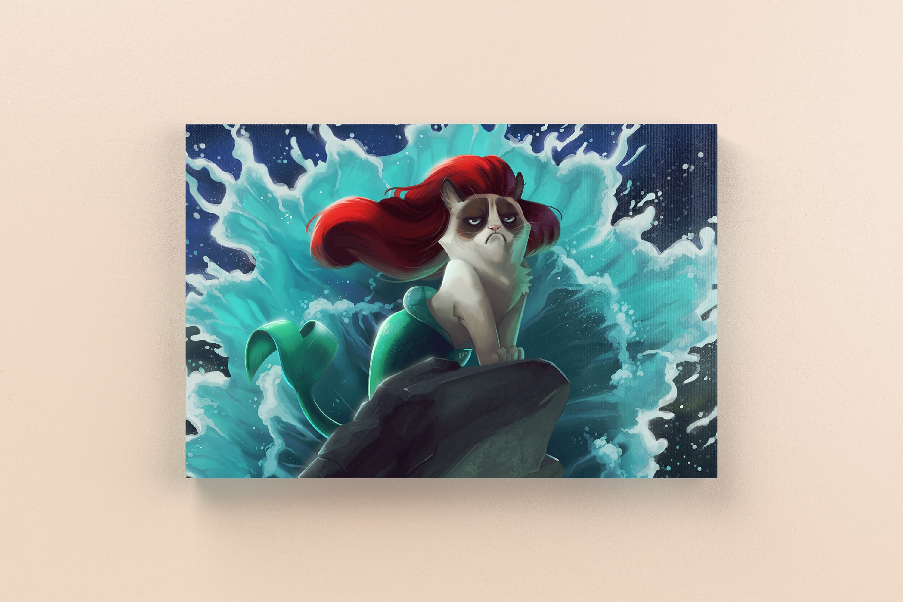 Grumpy Cat Mermaid Canvas Wall Art