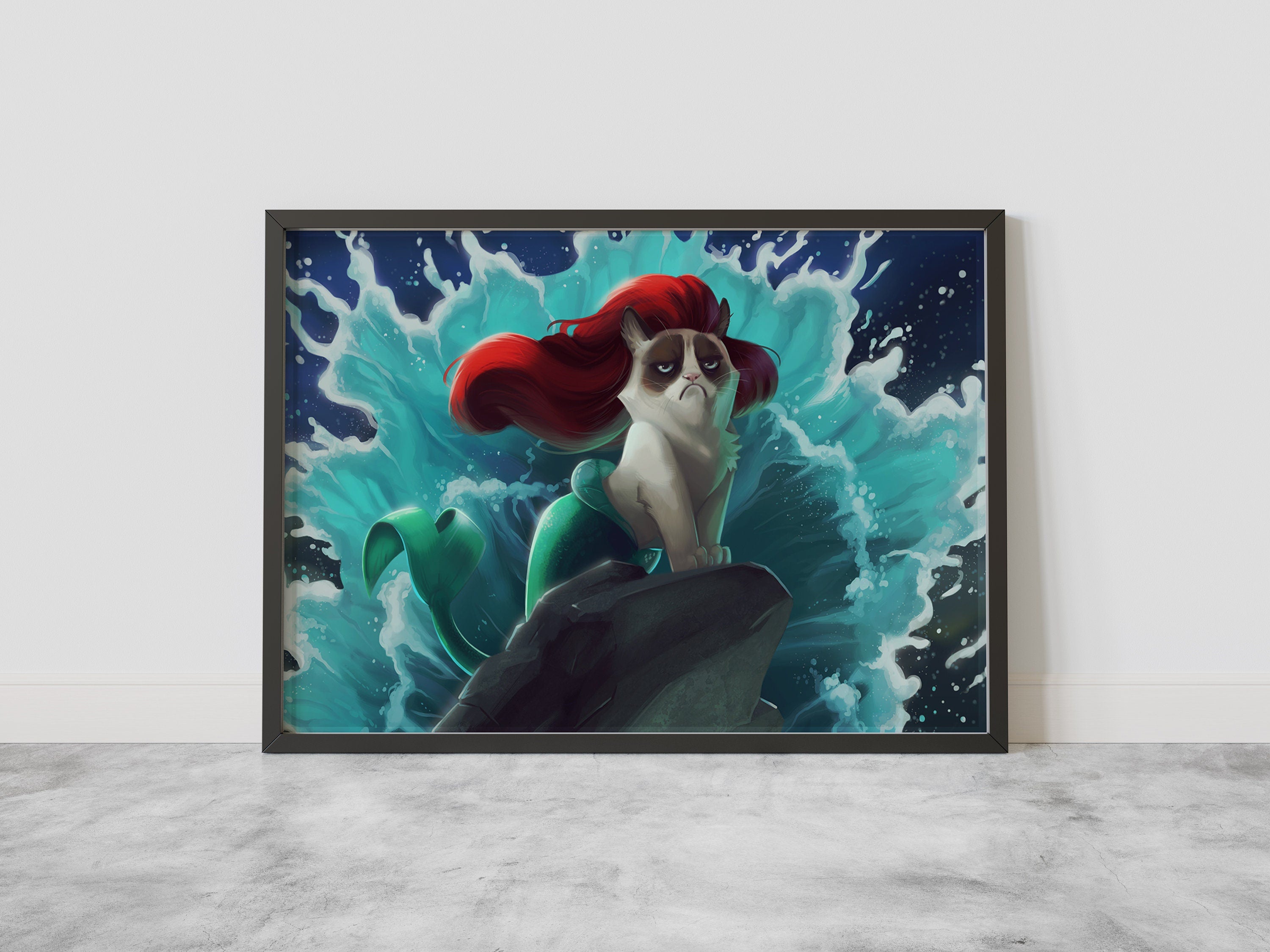 Grumpy Cat Mermaid Canvas Wall Art