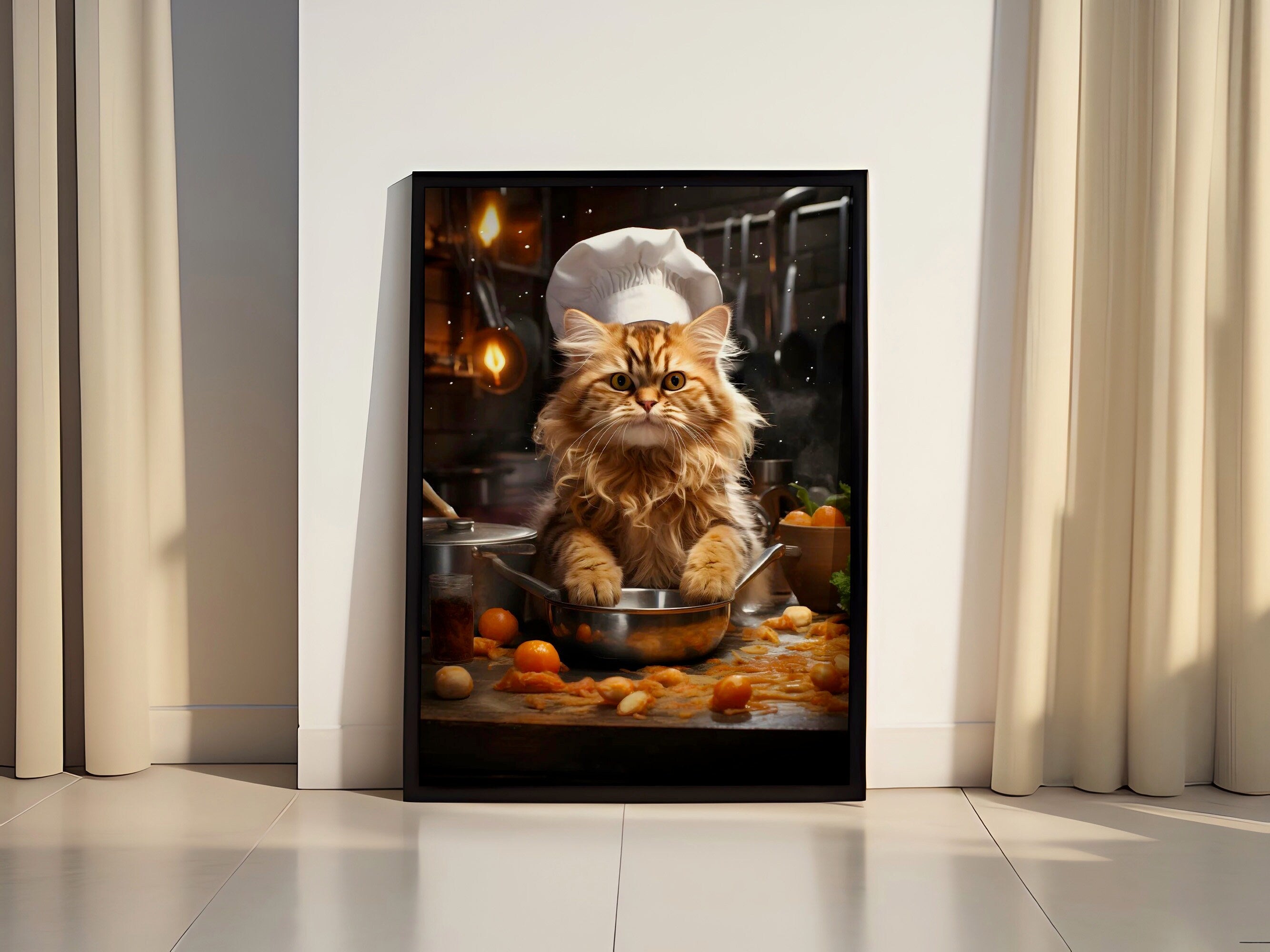 Orange Cat Chef Kitchen Canvas Wall Decor