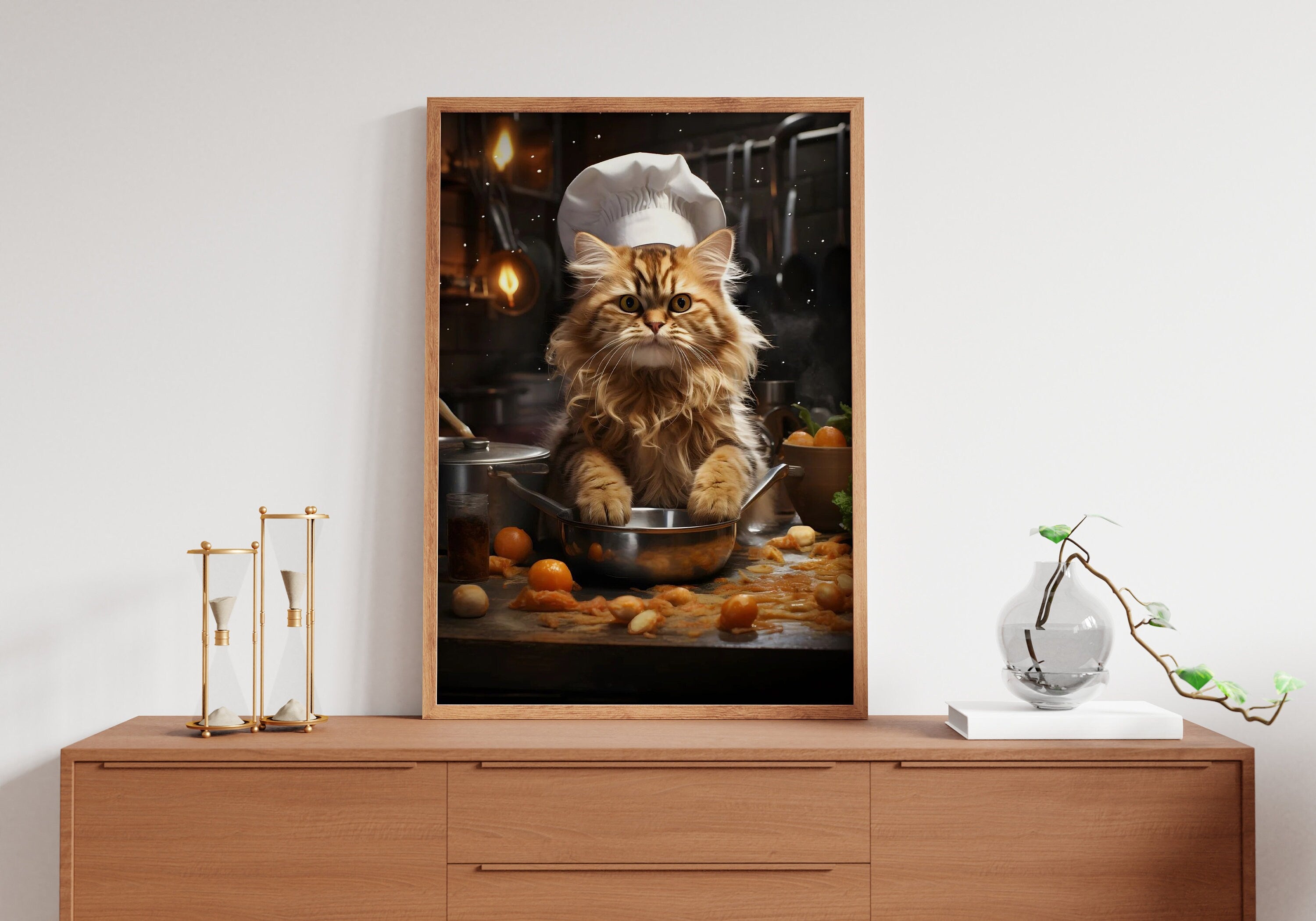 Orange Cat Chef Kitchen Canvas Wall Decor