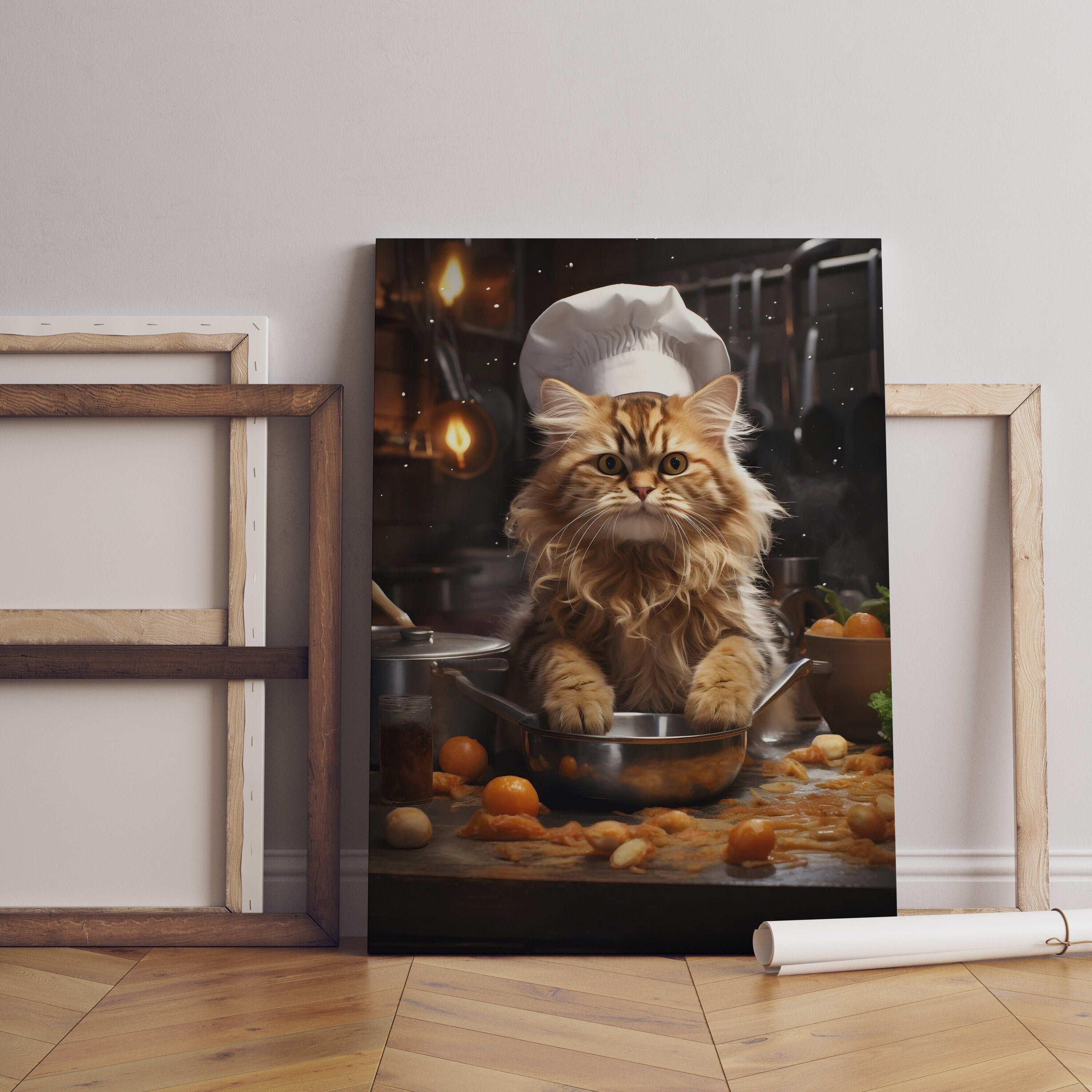 Orange Cat Chef Kitchen Canvas Wall Decor