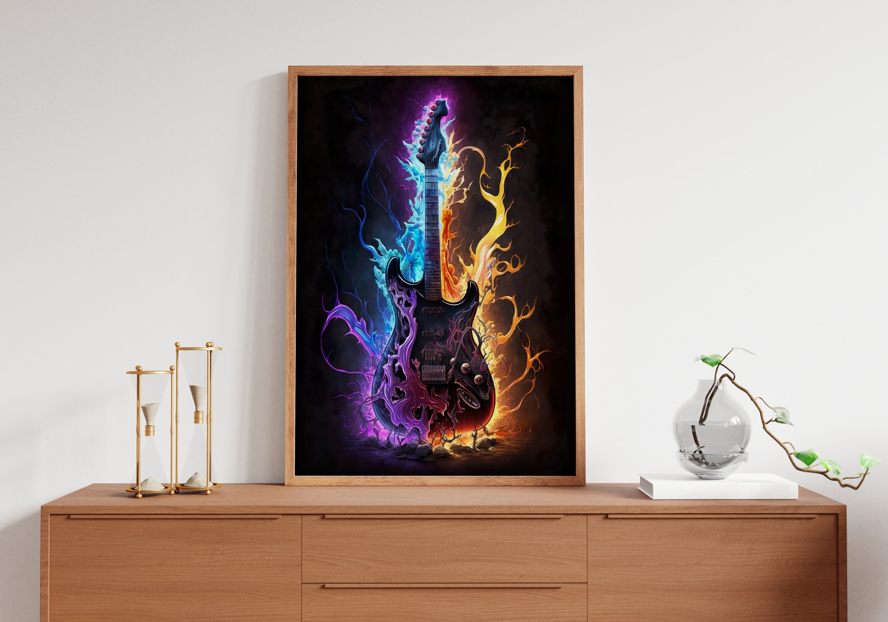 Abstract Colorful Guitar Oil Painting Canvas Print Wall Art