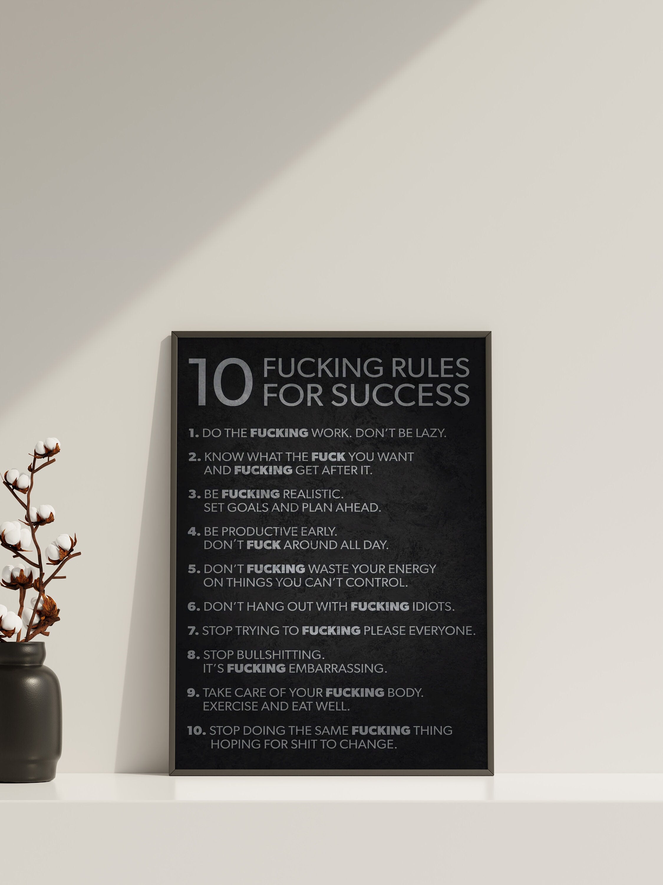 10 Rules Succes Quote Canvas Wall Decor