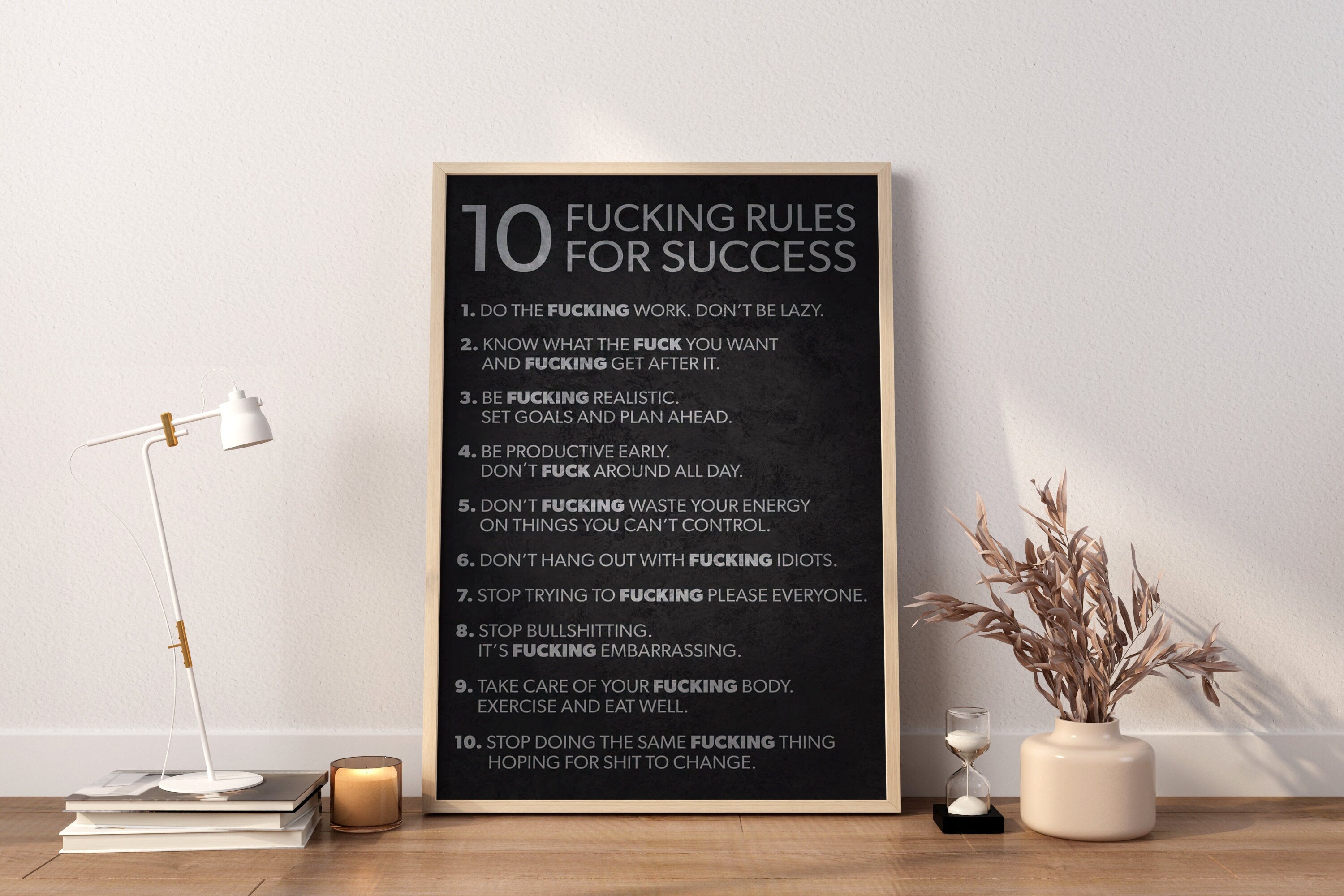 10 Rules Succes Quote Canvas Wall Decor