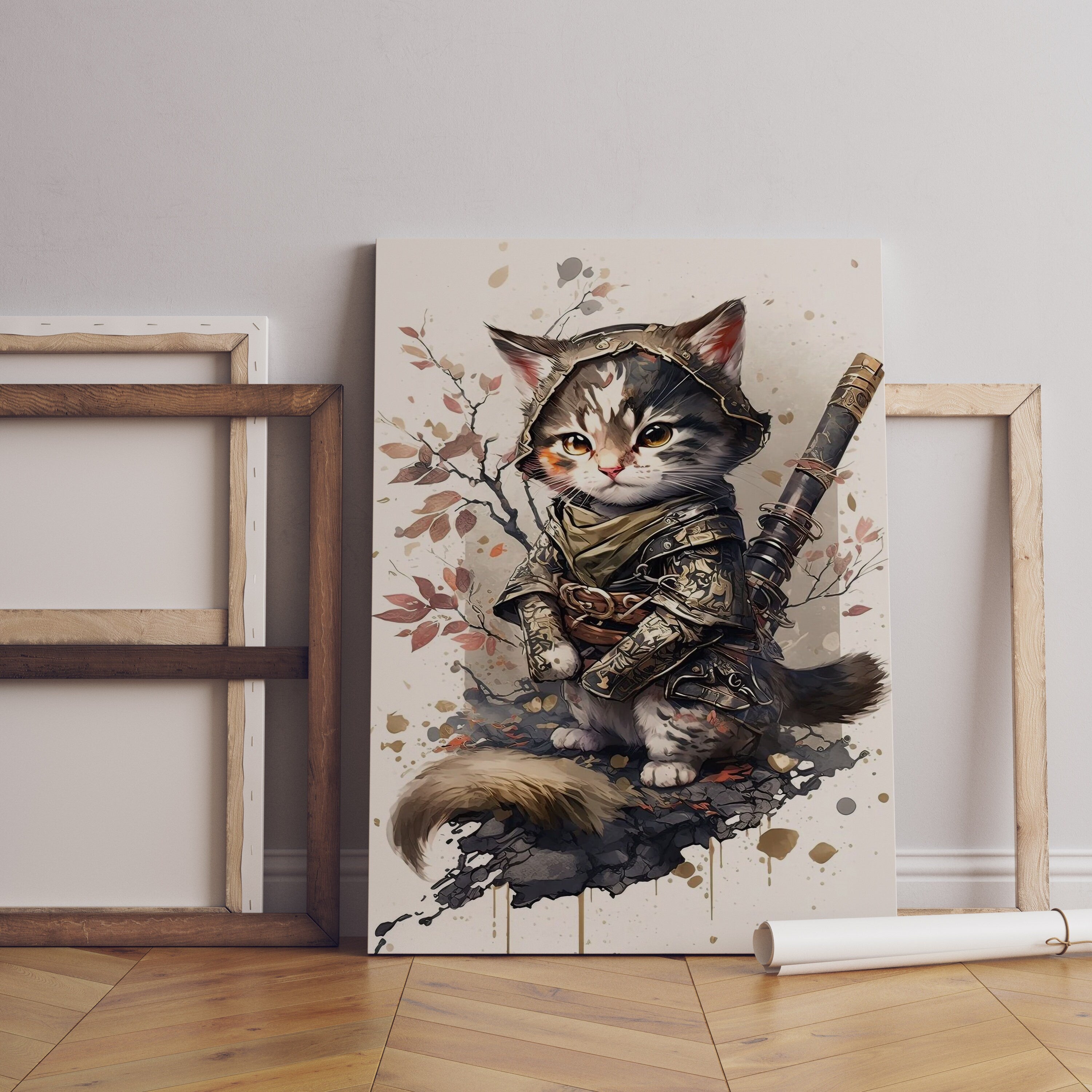 Samurai Cat Canvas Wall Art