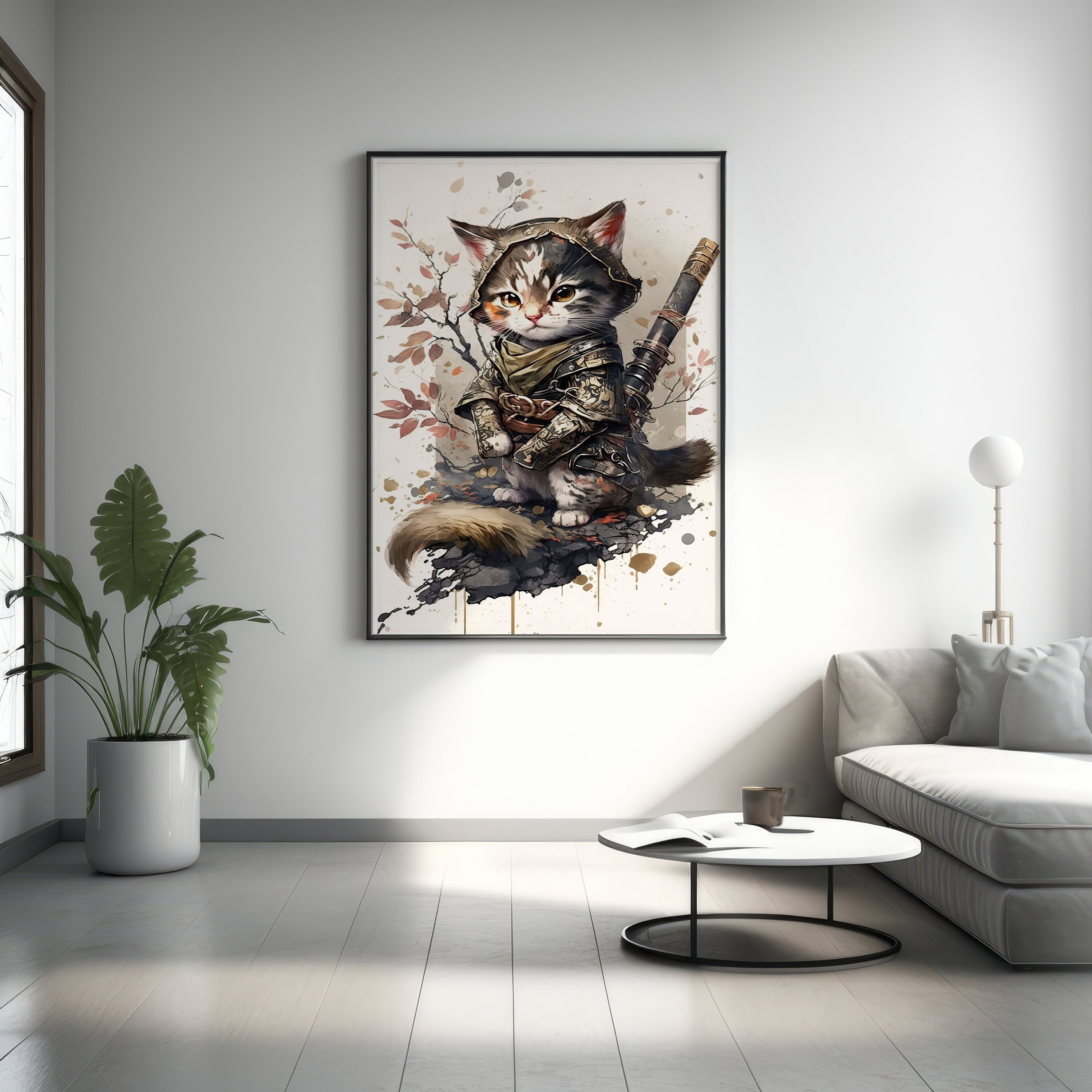 Samurai Cat Canvas Wall Art