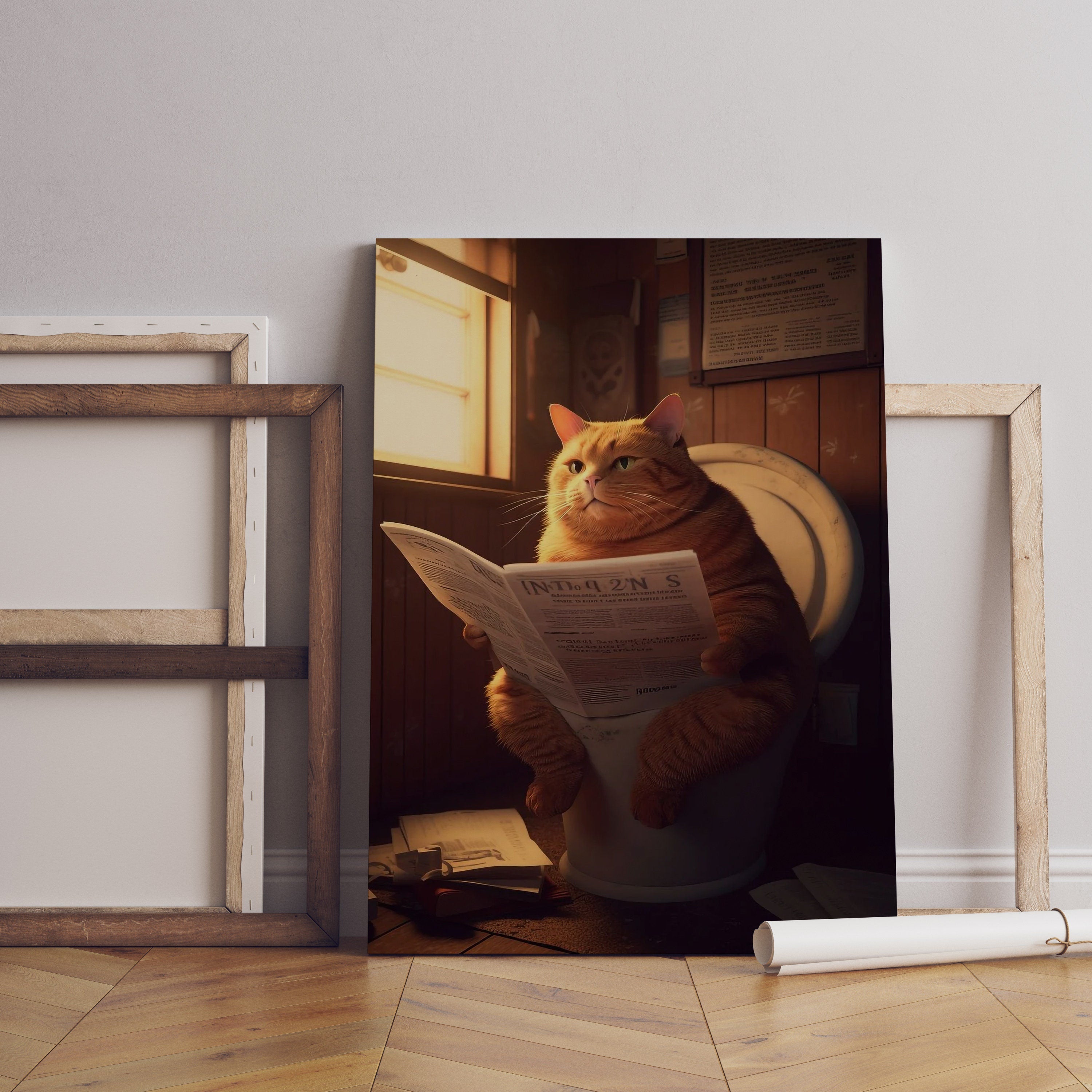 Toilet Cat Canvas Wall Art