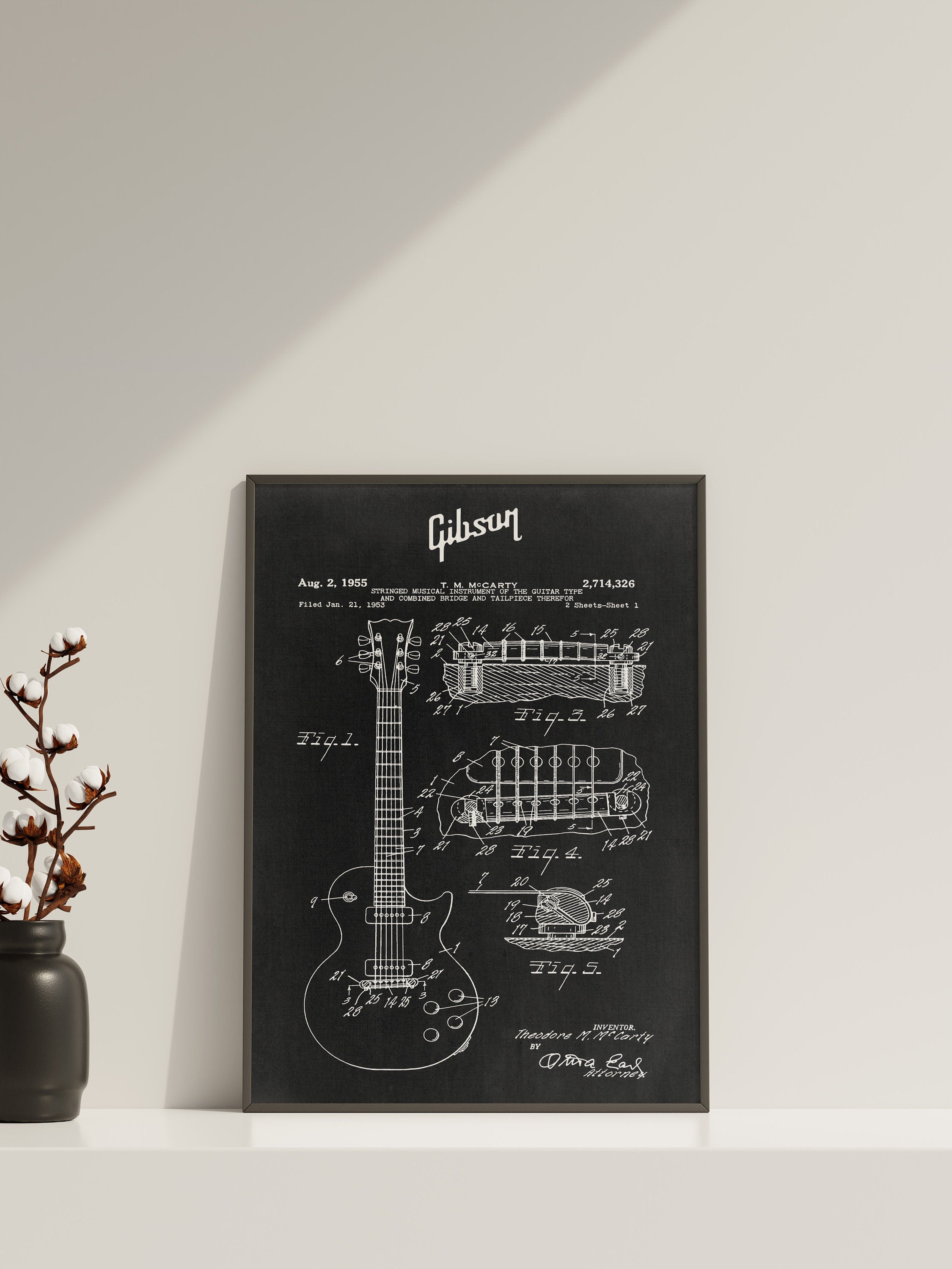 Gibson Guitar Blueprint Canvas Poster