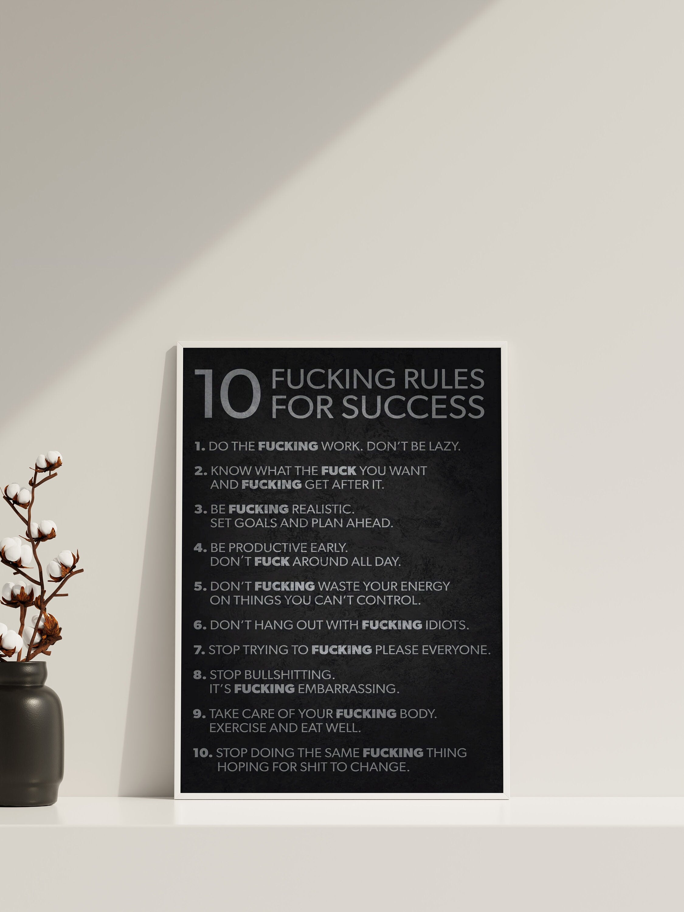 10 Rules Succes Quote Canvas Wall Decor