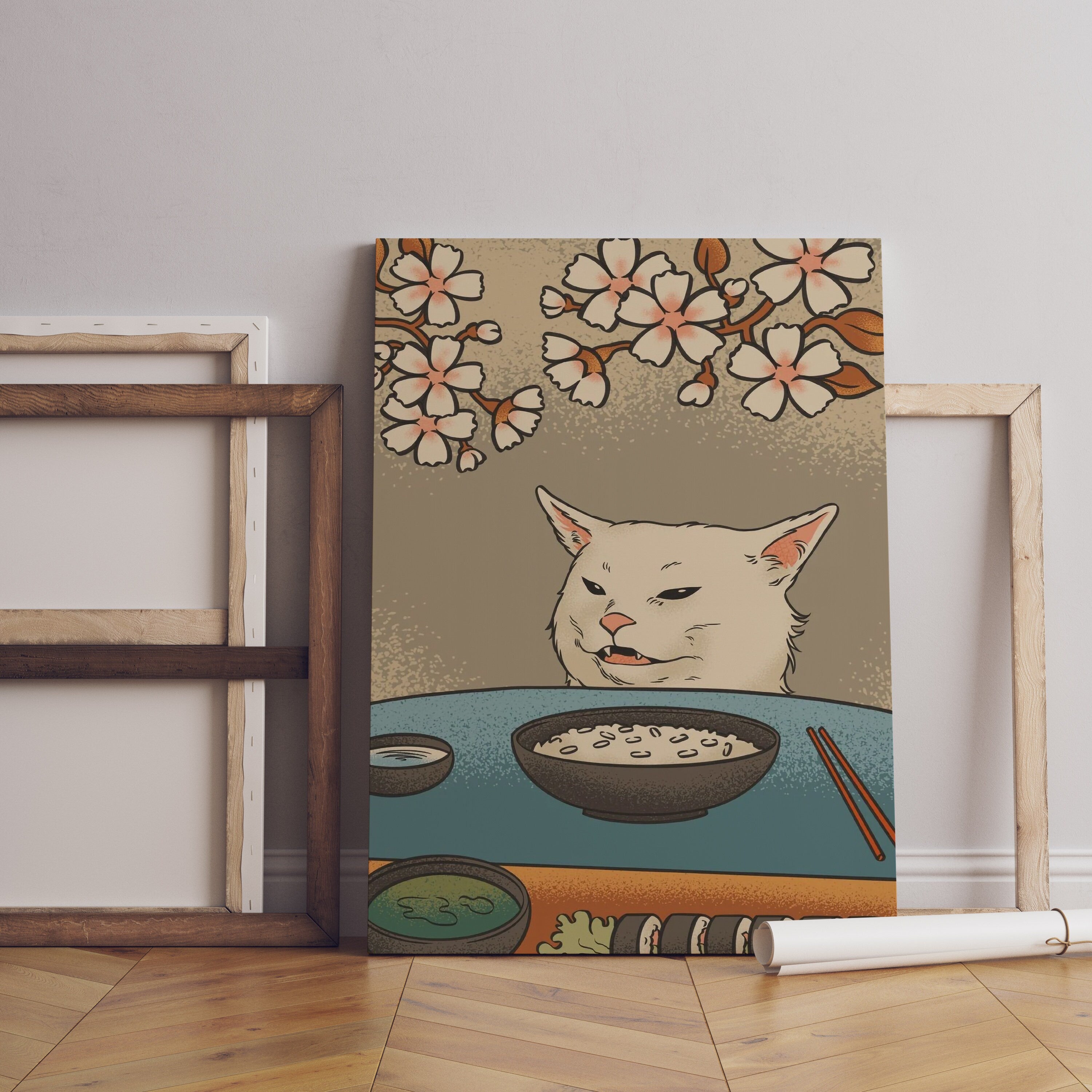 Woman Yelling Cat Canvas Wall Art