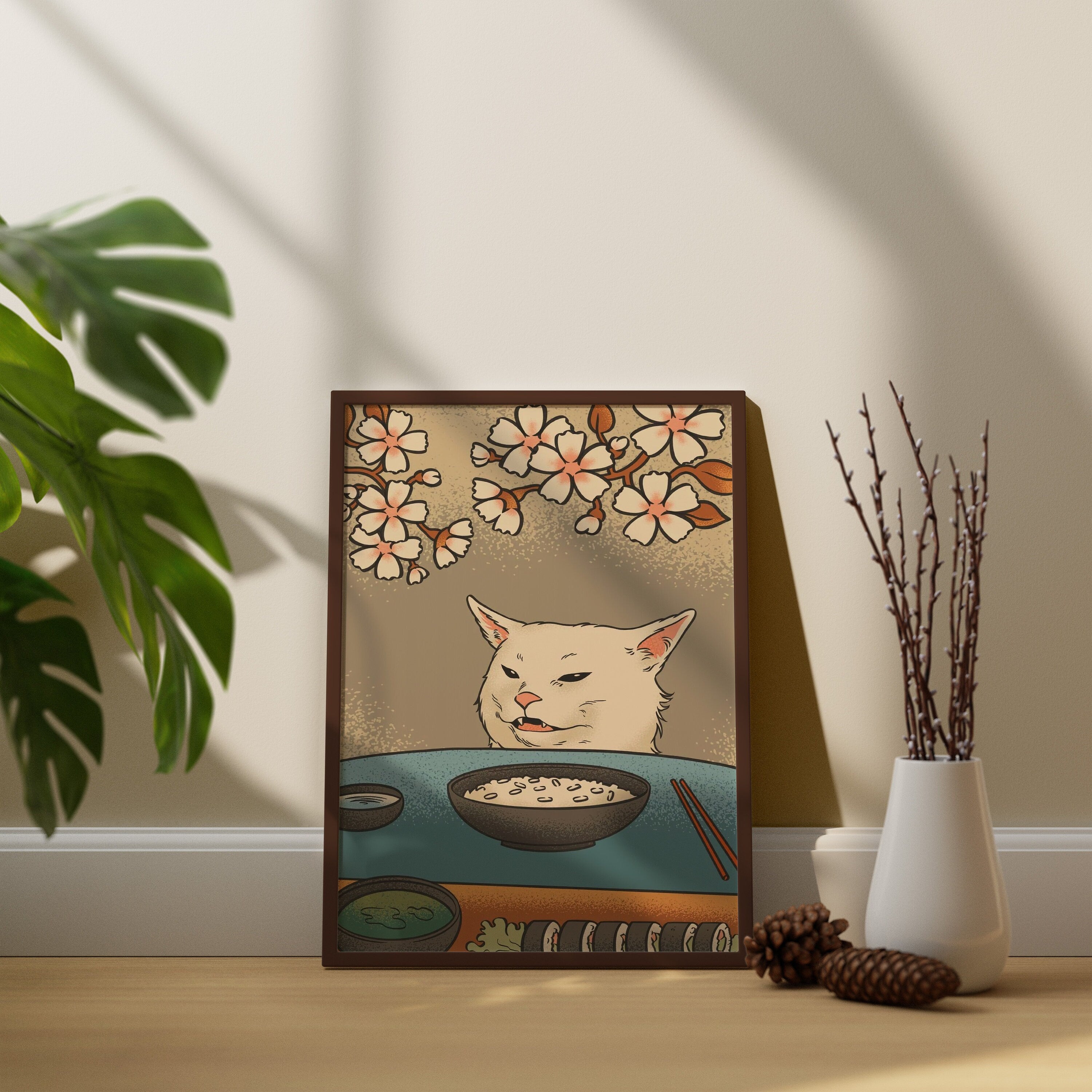 Woman Yelling Cat Canvas Wall Art