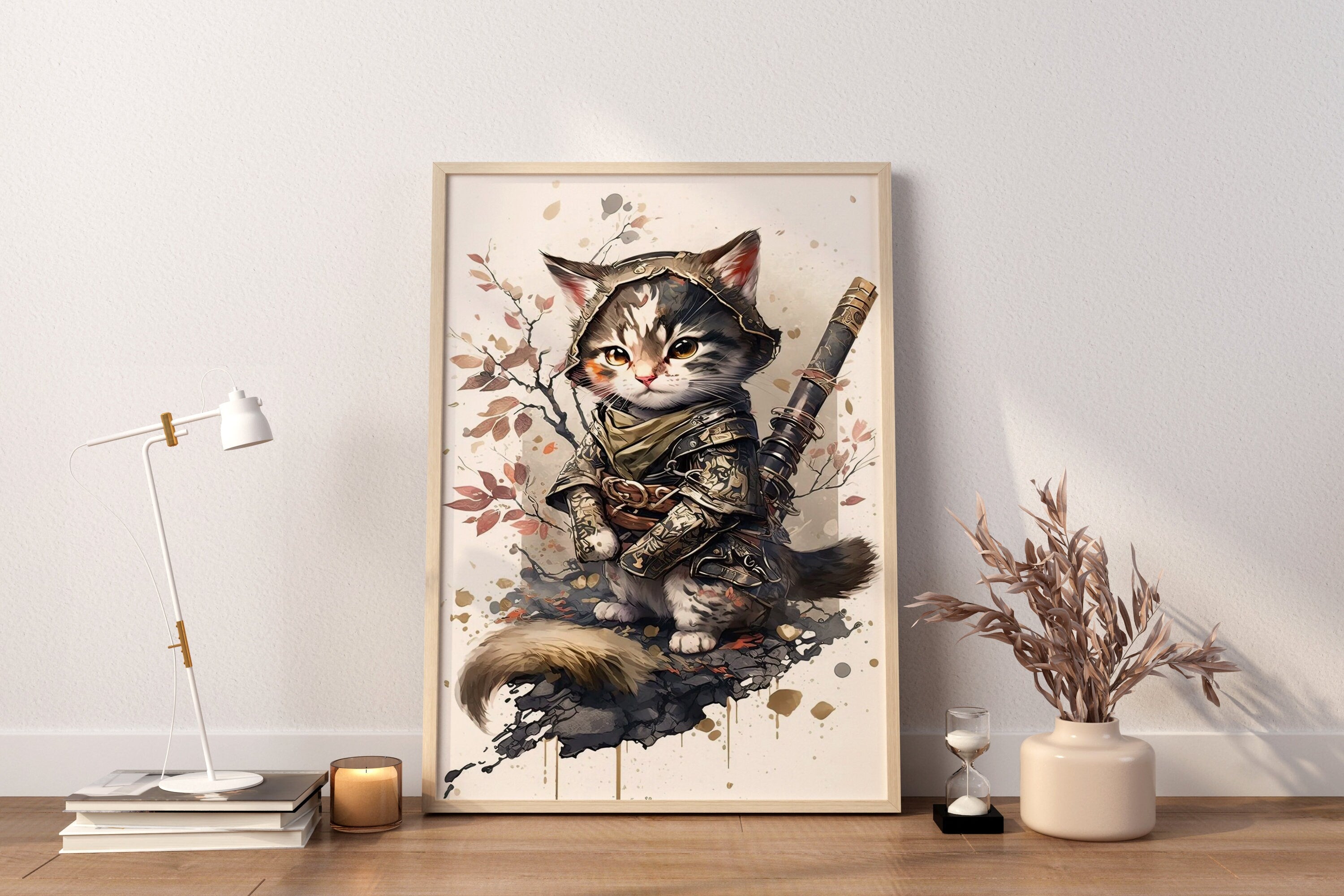 Samurai Cat Canvas Wall Art