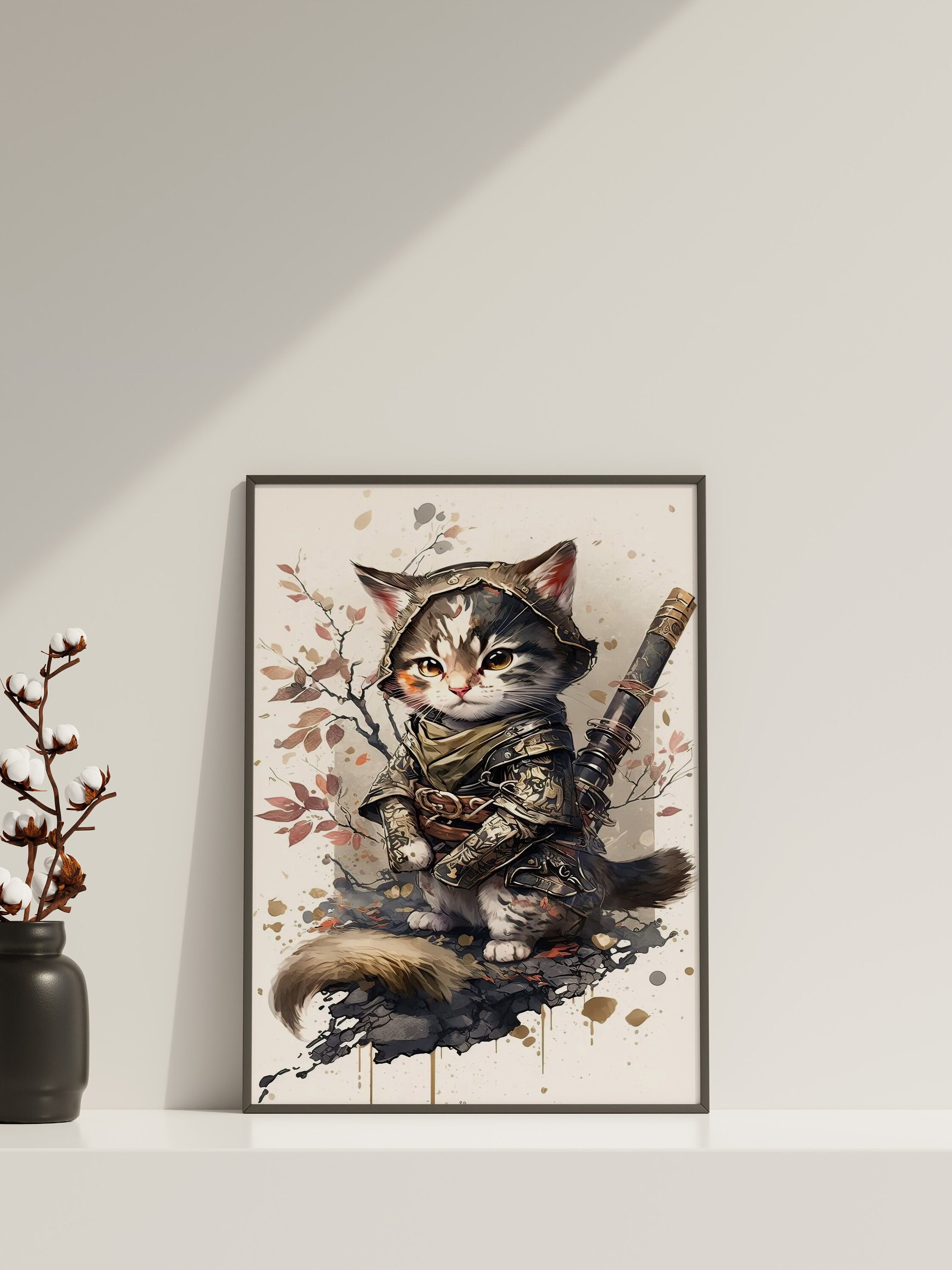 Samurai Cat Canvas Wall Art