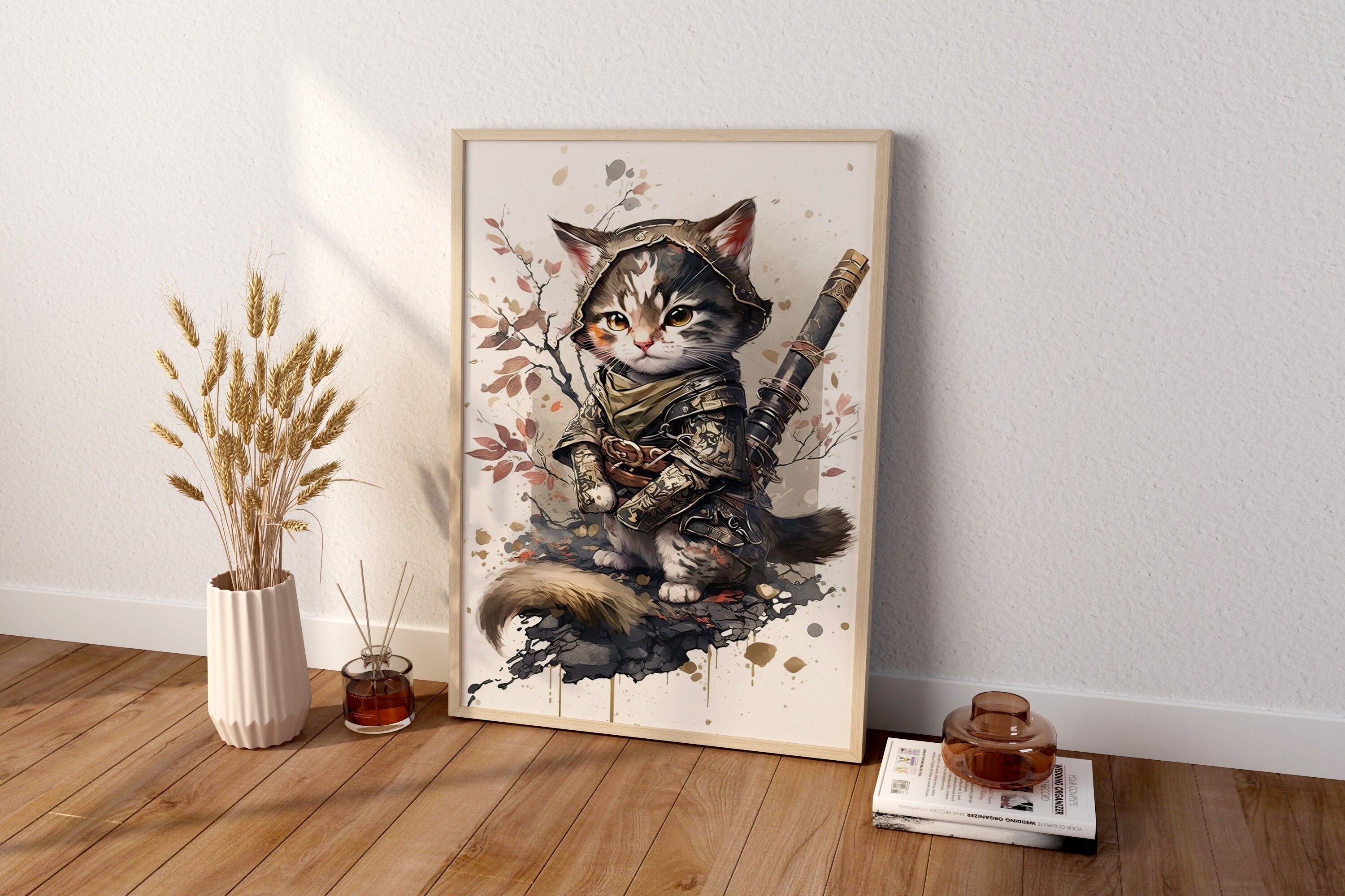 Samurai Cat Canvas Wall Art