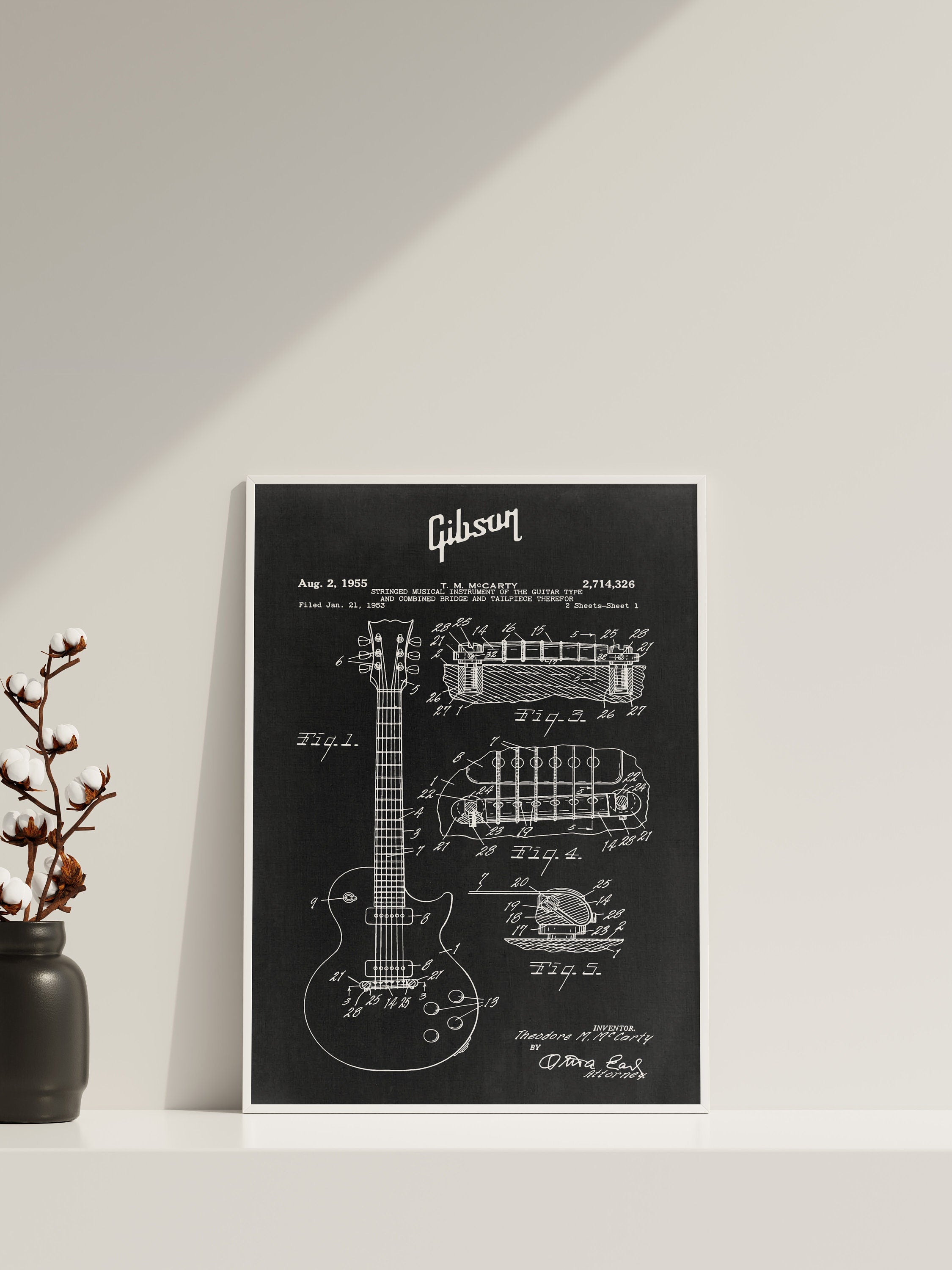 Gibson Guitar Blueprint Canvas Poster