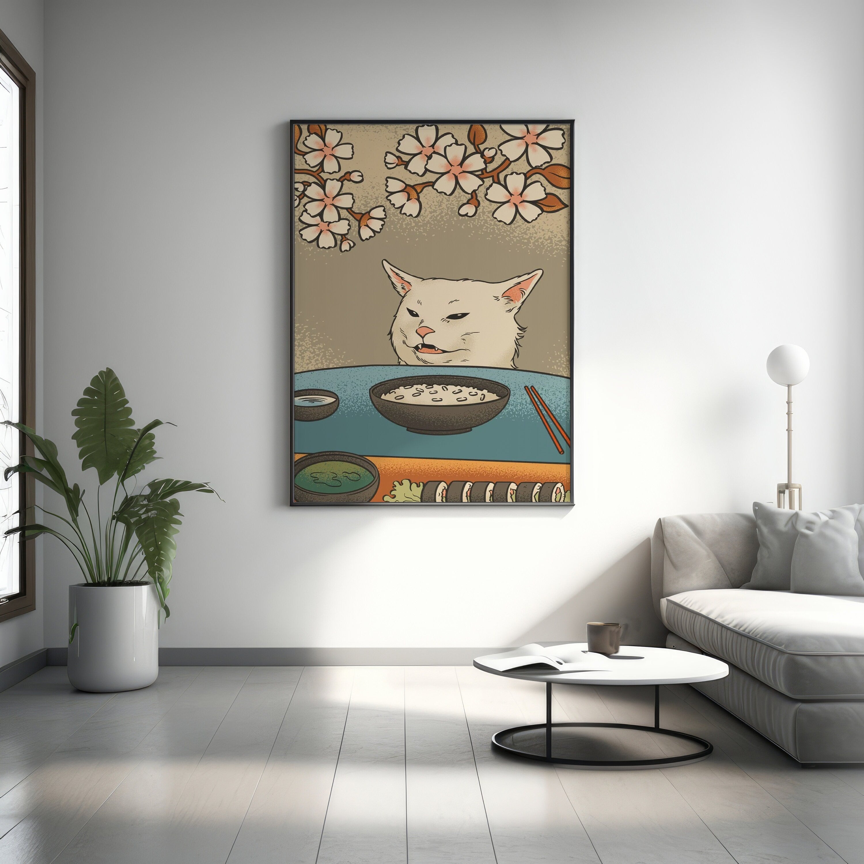 Woman Yelling Cat Canvas Wall Art