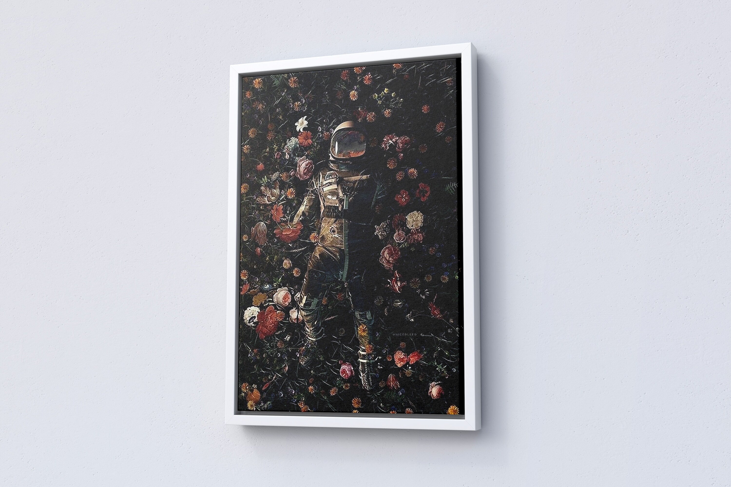 Astronaut In Flowers Love in Space Canvas Wall Art