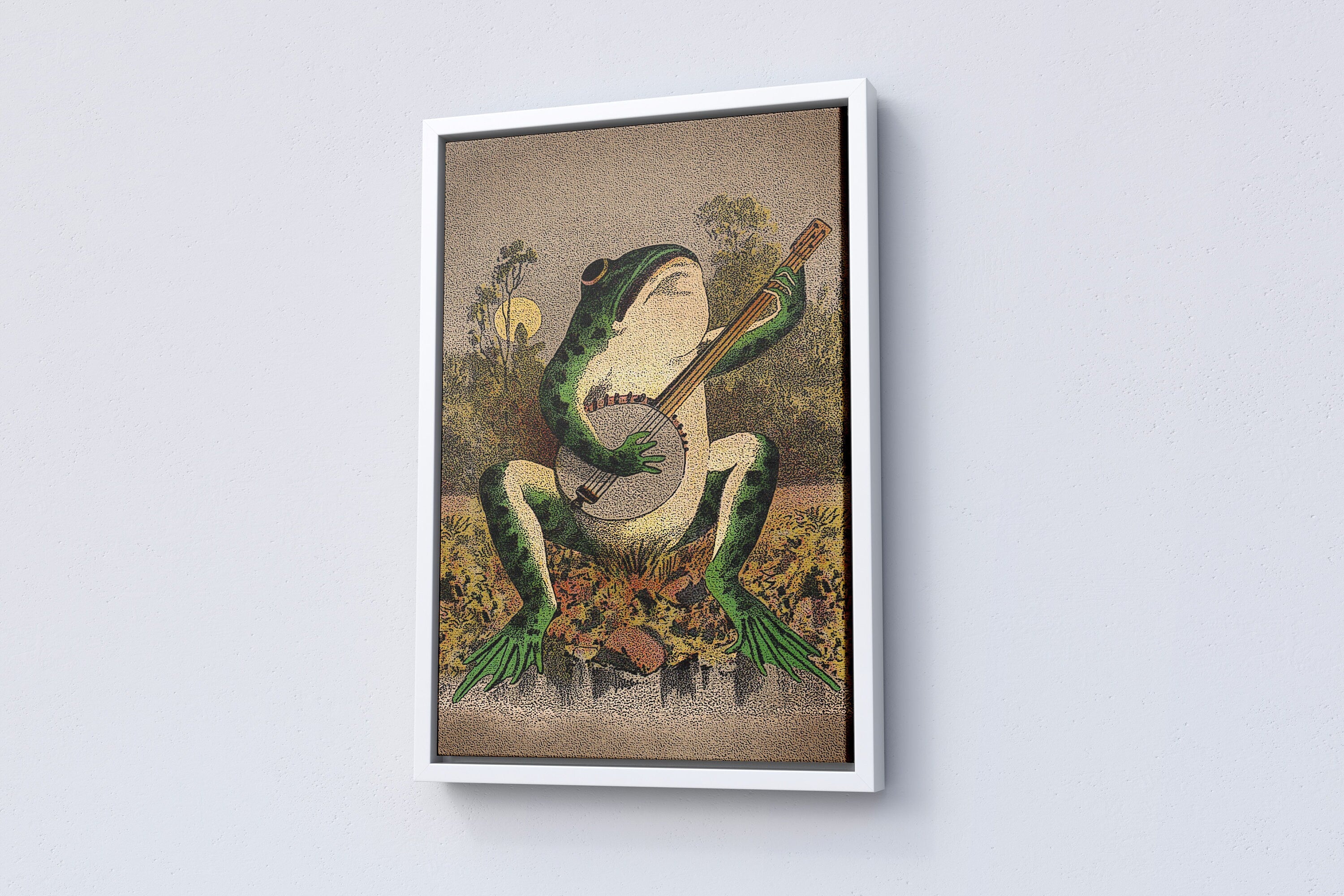 A Frog Playing Banjo in The Moonlight Vintage Poster