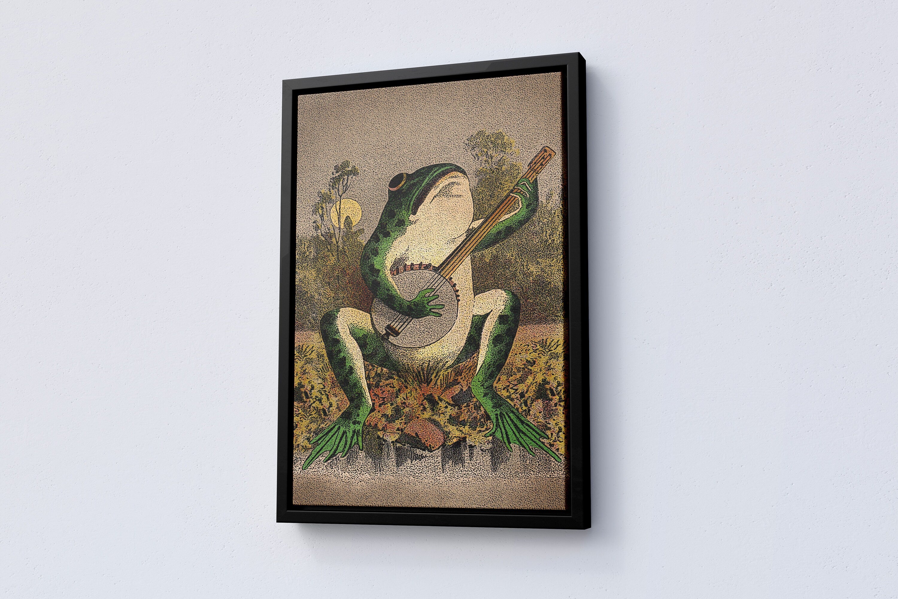 A Frog Playing Banjo in The Moonlight Vintage Poster