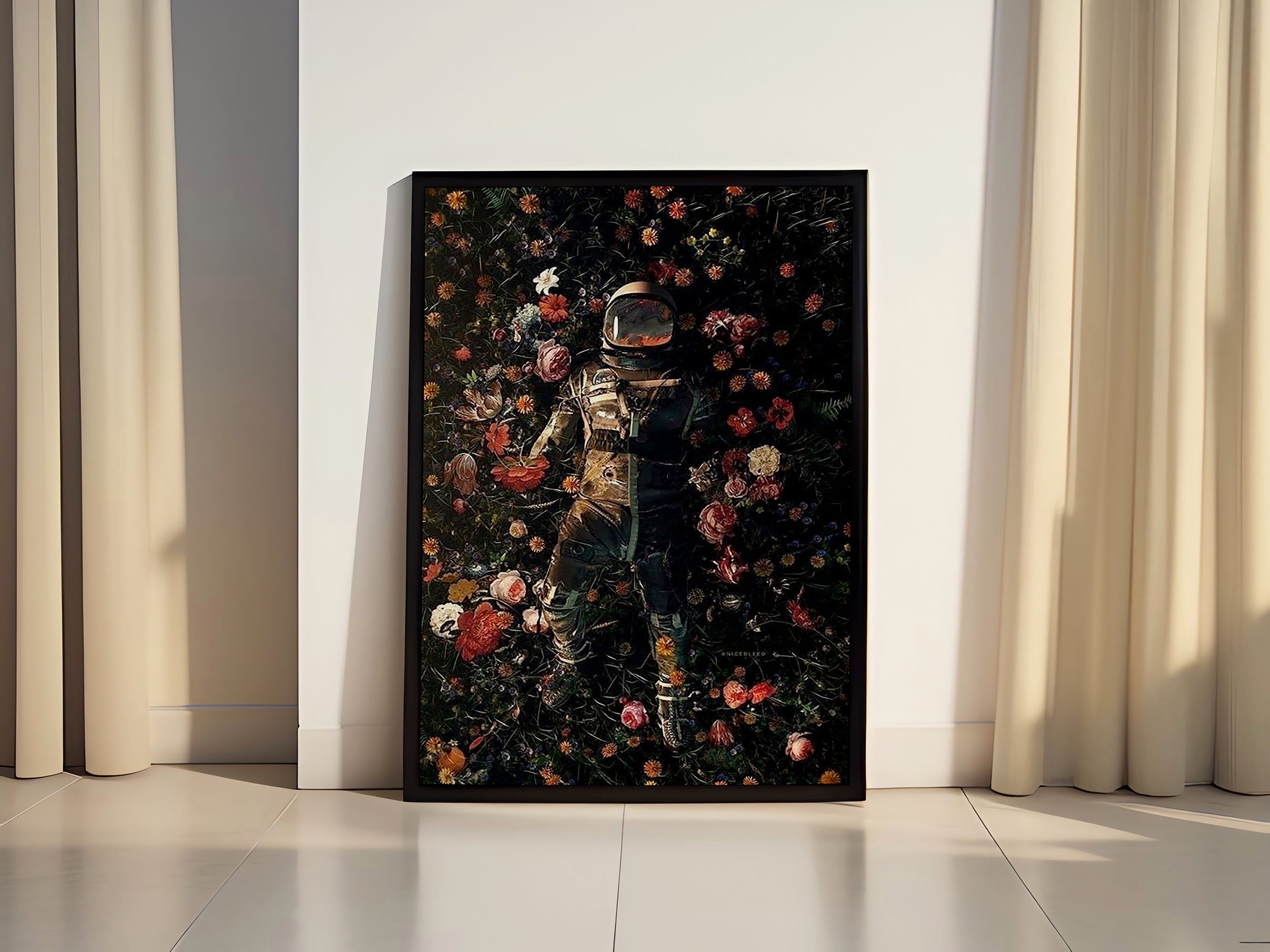 Astronaut In Flowers Love in Space Canvas Wall Art