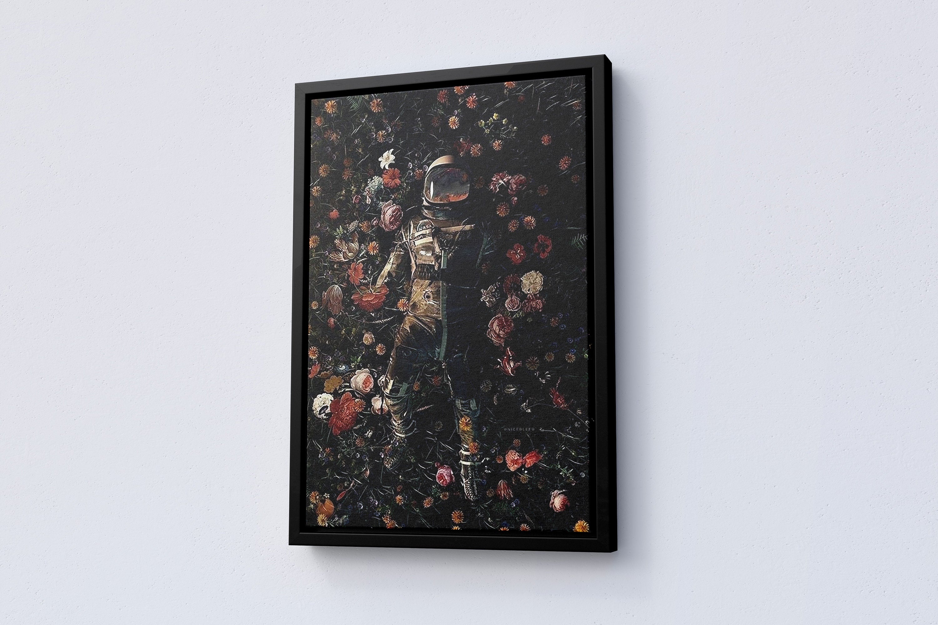 Astronaut In Flowers Love in Space Canvas Wall Art