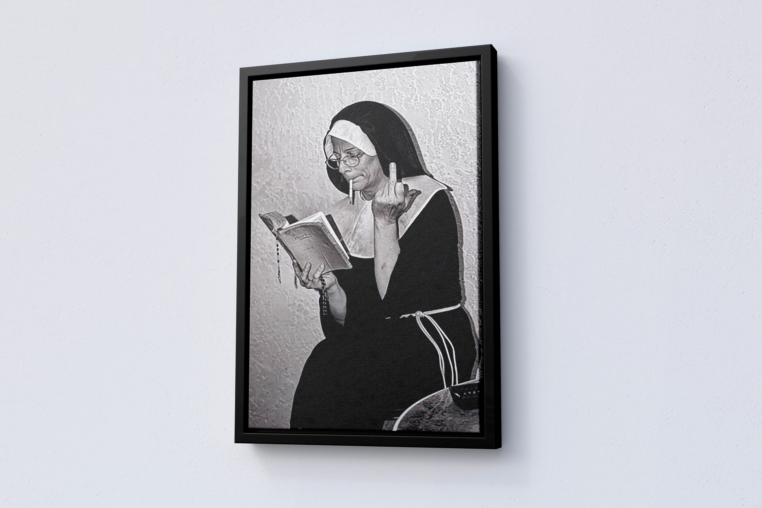 Smoking Nuns Middle Finger Vintage Canvas Art