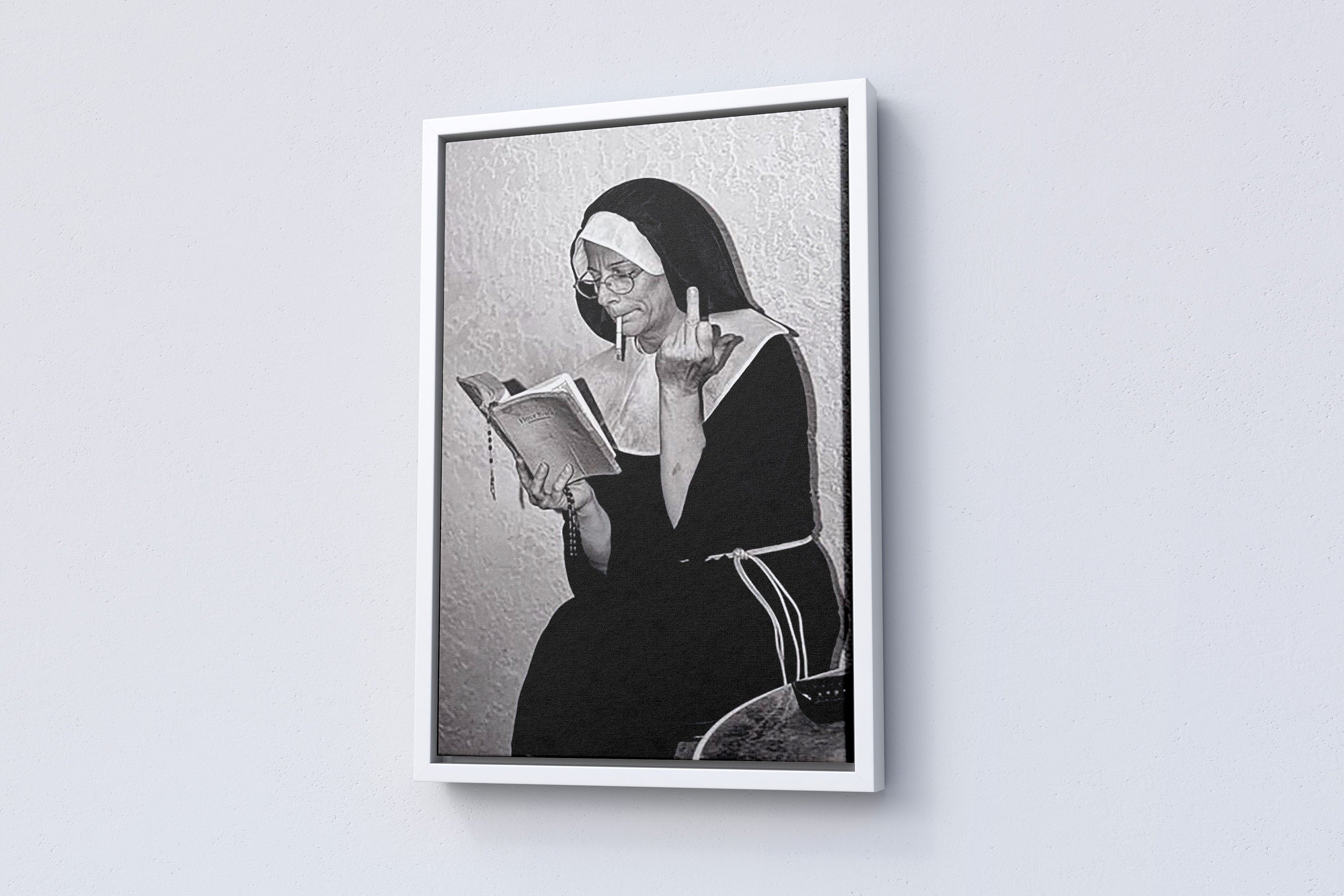 Smoking Nuns Middle Finger Vintage Canvas Art