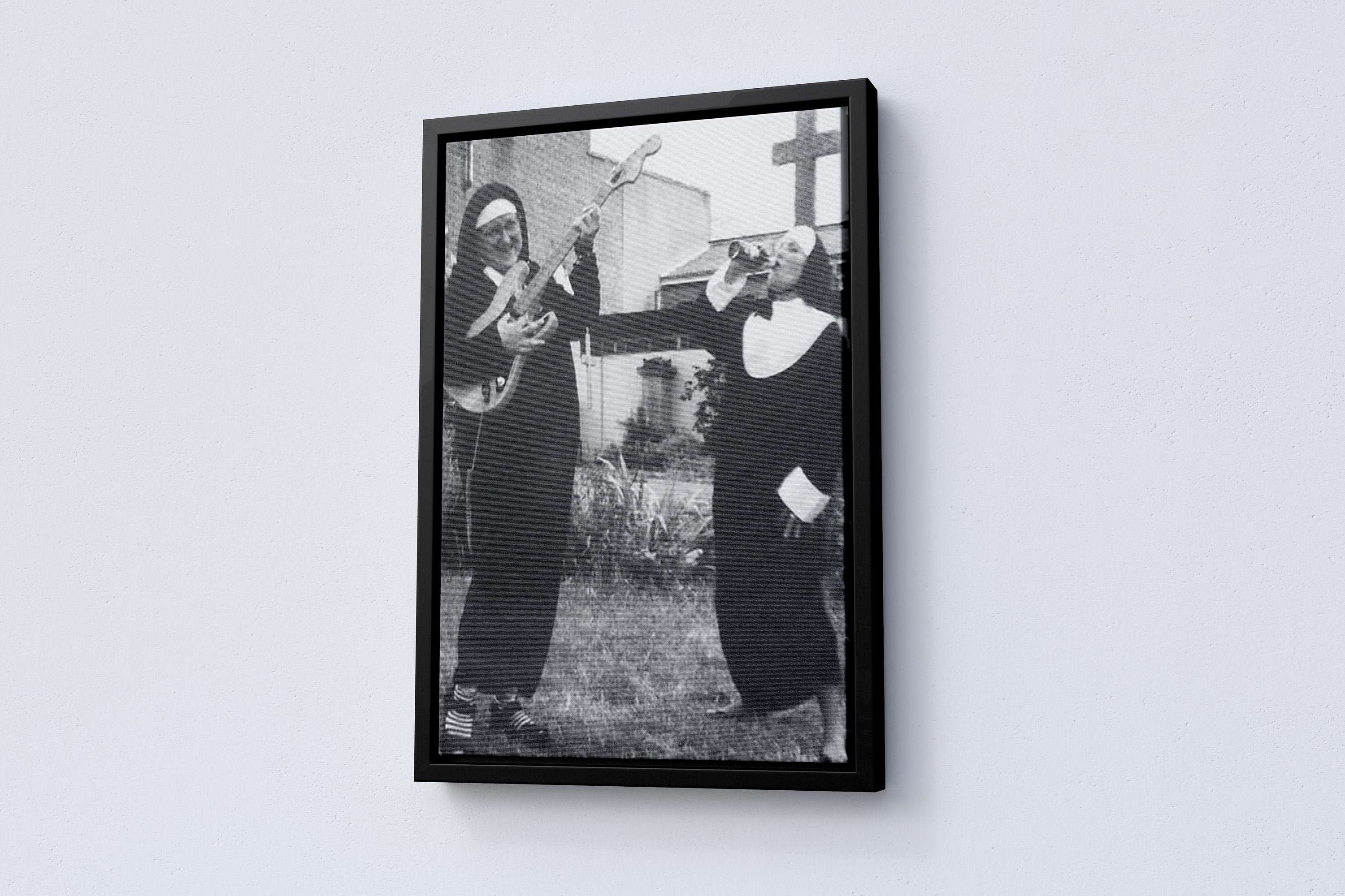 Smoking Nuns Middle Finger Vintage Canvas Poster