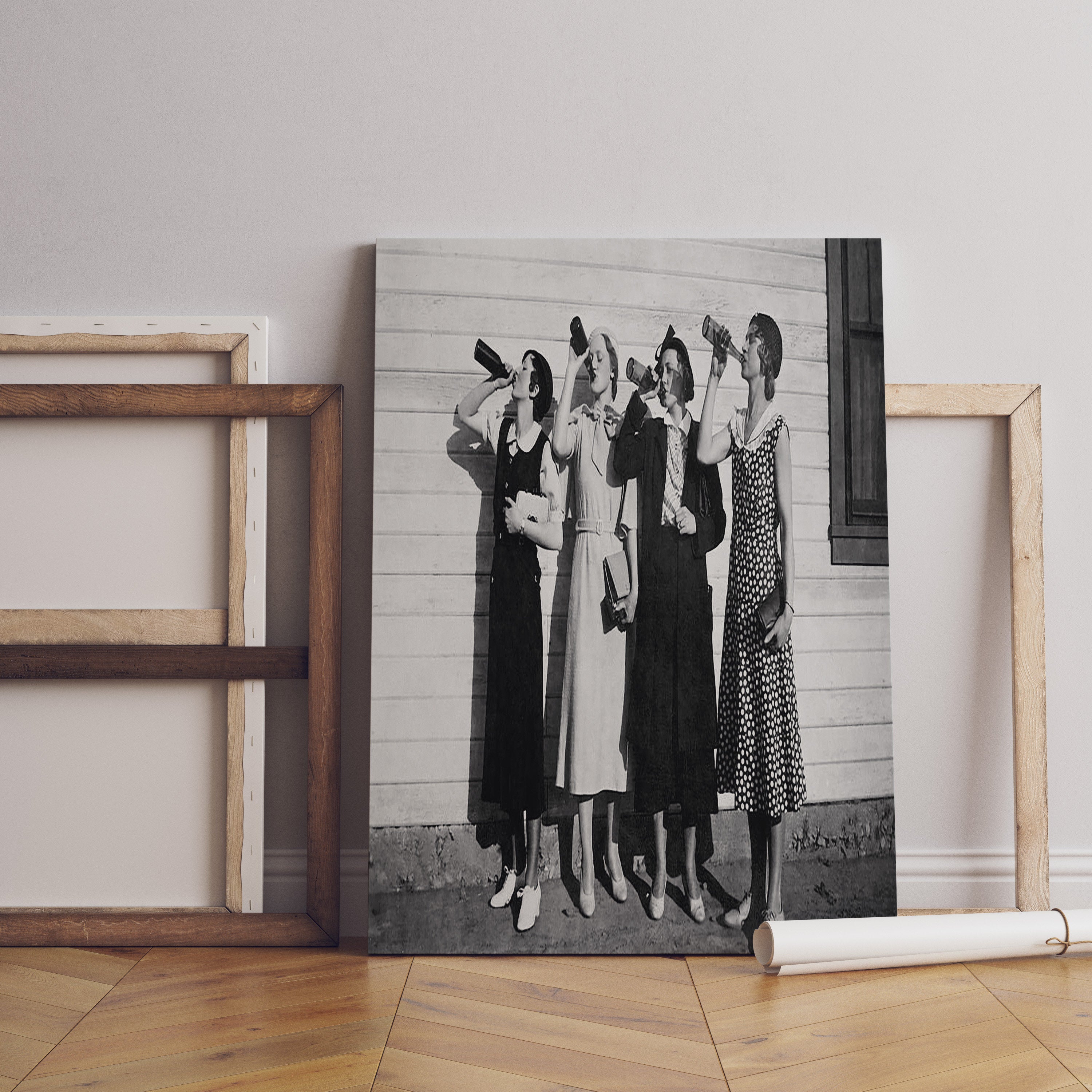 Women Drinking Beer Canvas Wall Art