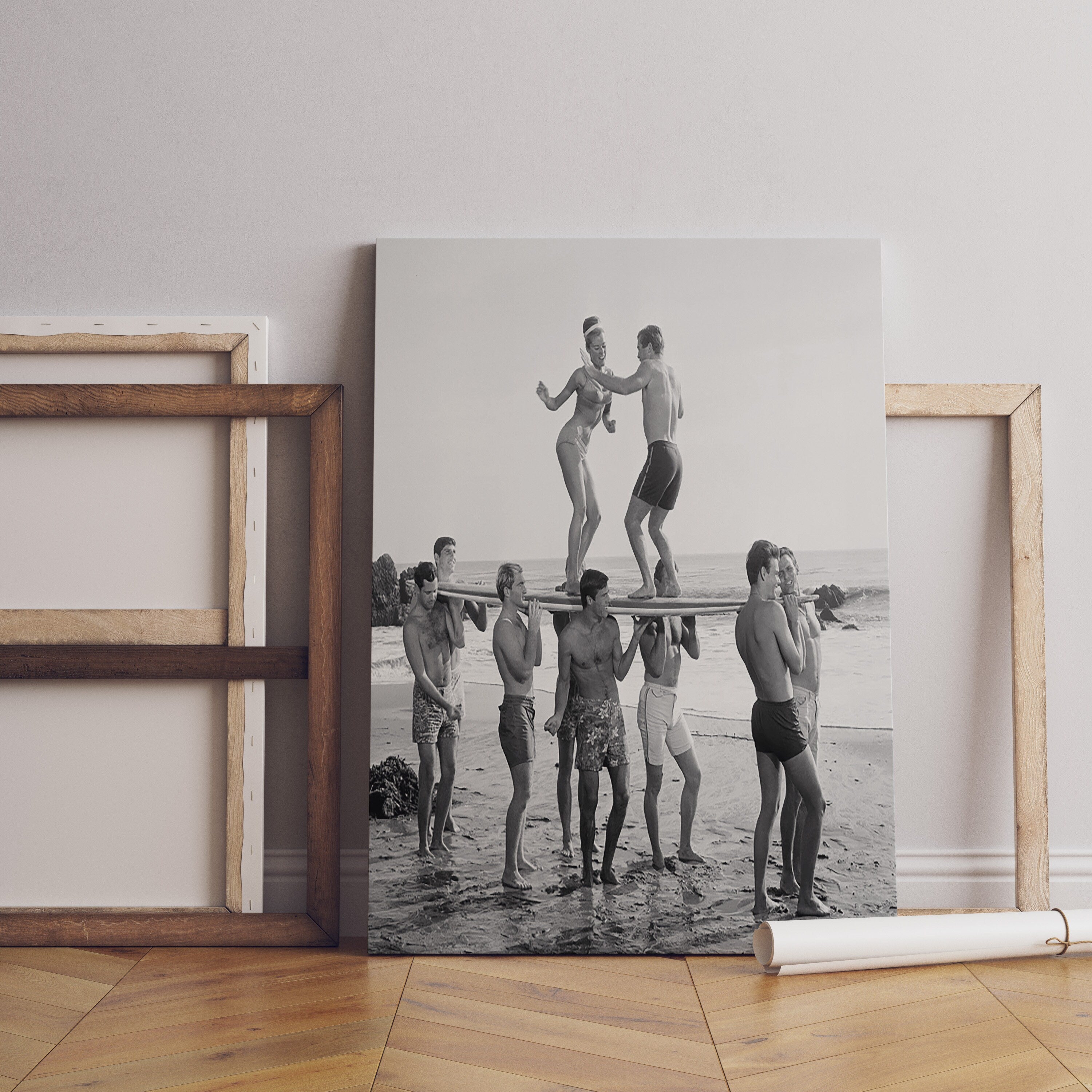 Surfers Beach Party Vintage Canvas Poster