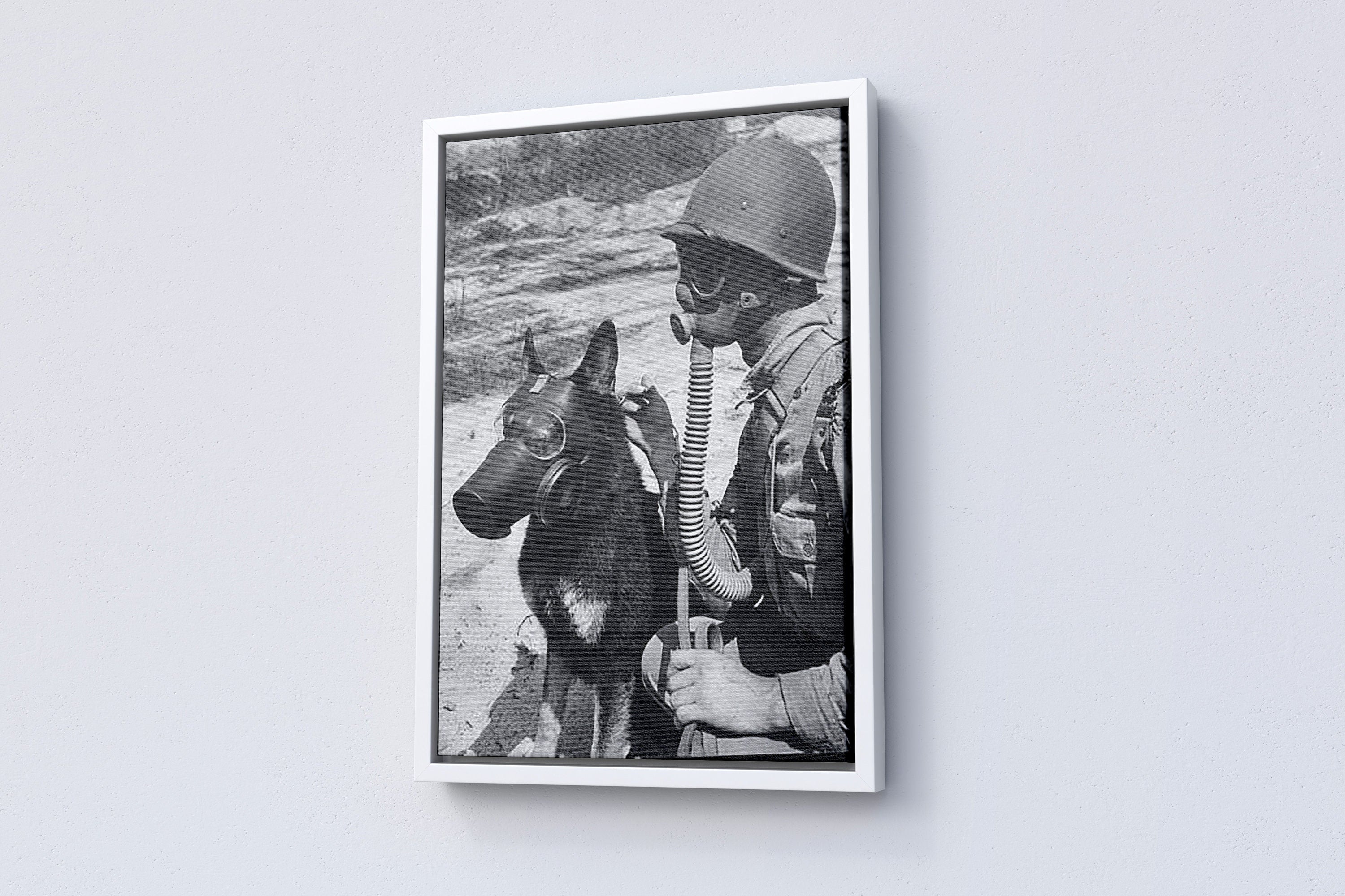 Gas Mask Dog And Soldier Canvas Poster