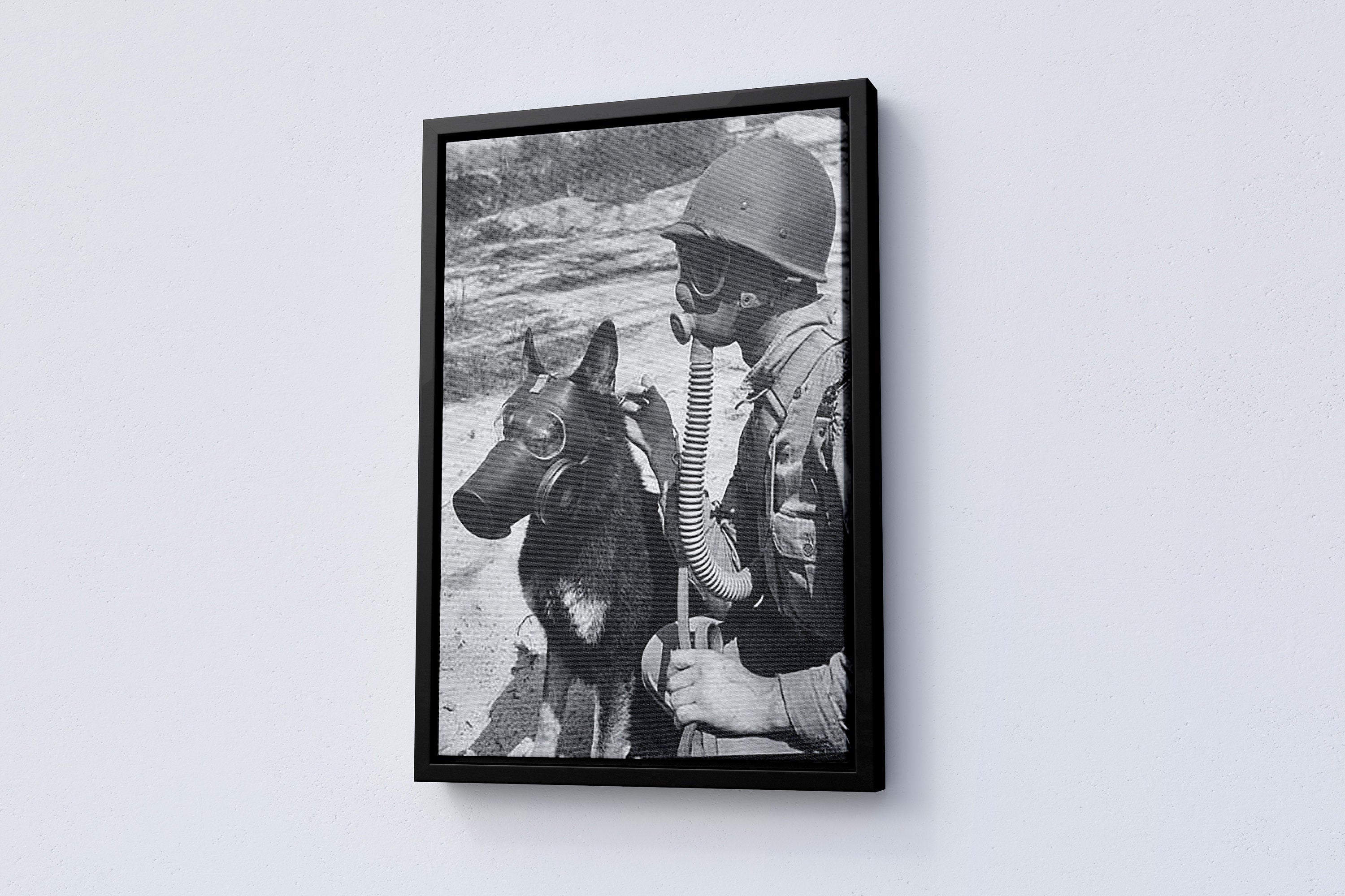 Gas Mask Dog And Soldier Canvas Poster