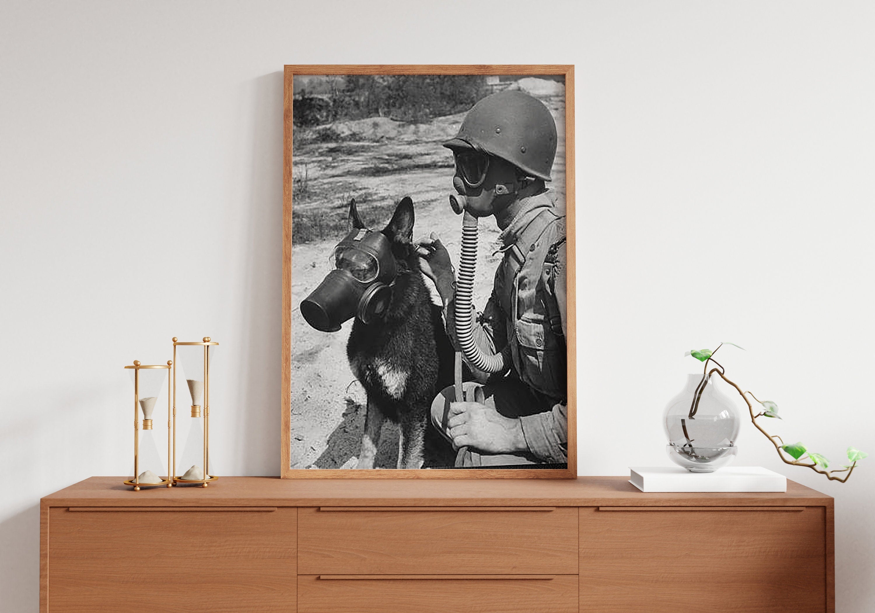 Gas Mask Dog And Soldier Canvas Poster