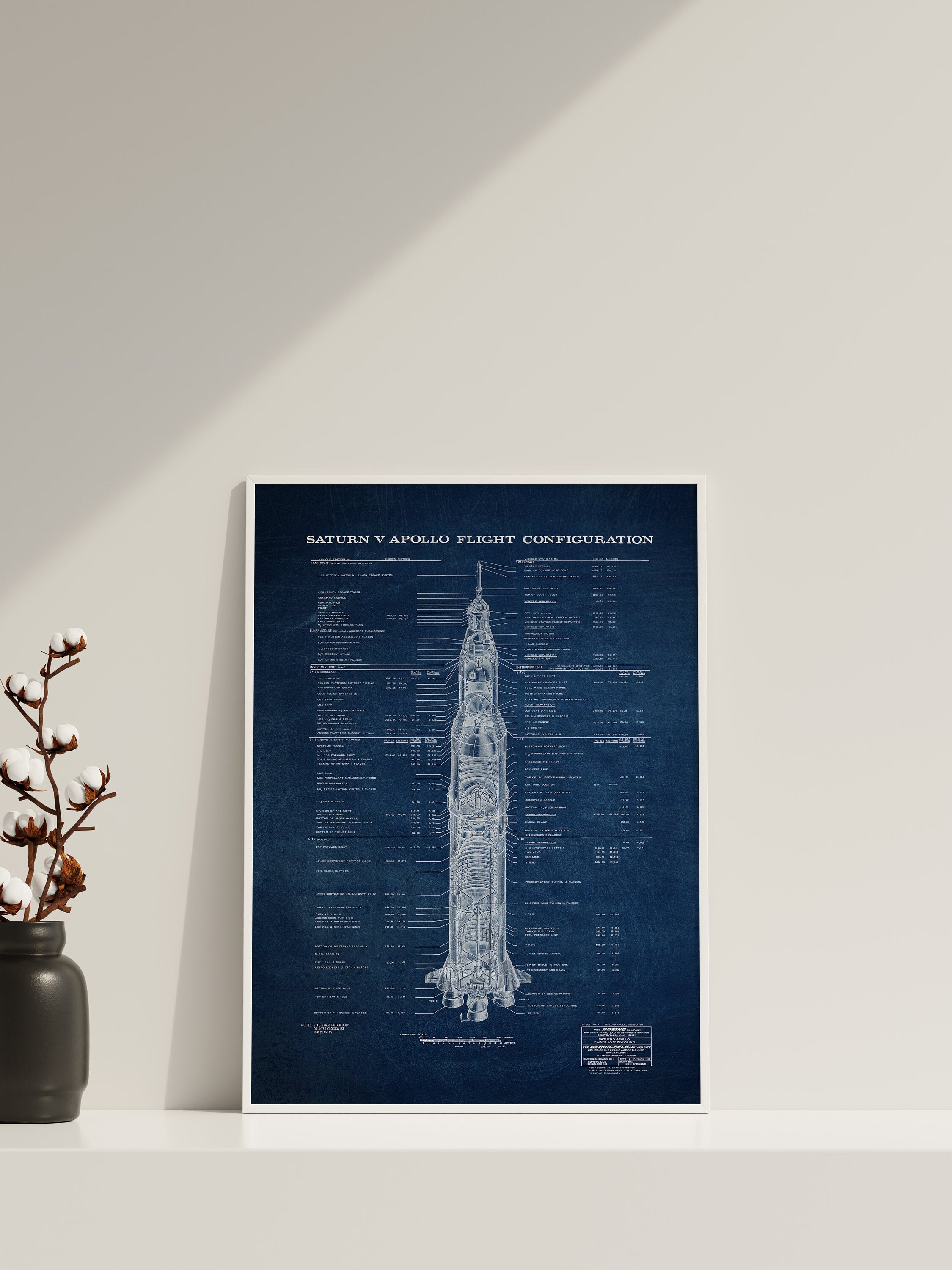 Saturn V Apollo Blueprint  Canvas Poster