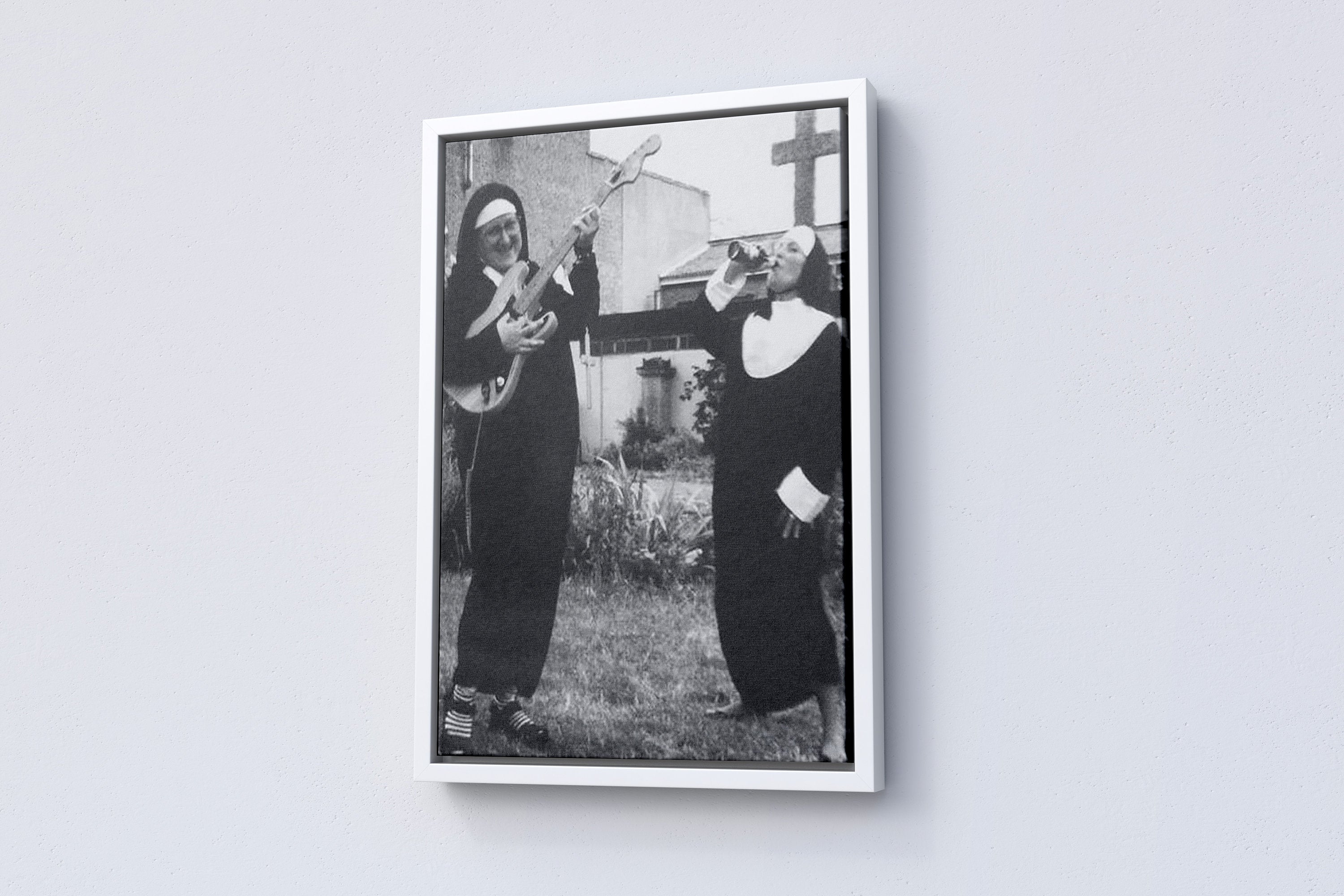 Smoking Nuns Middle Finger Vintage Canvas Poster