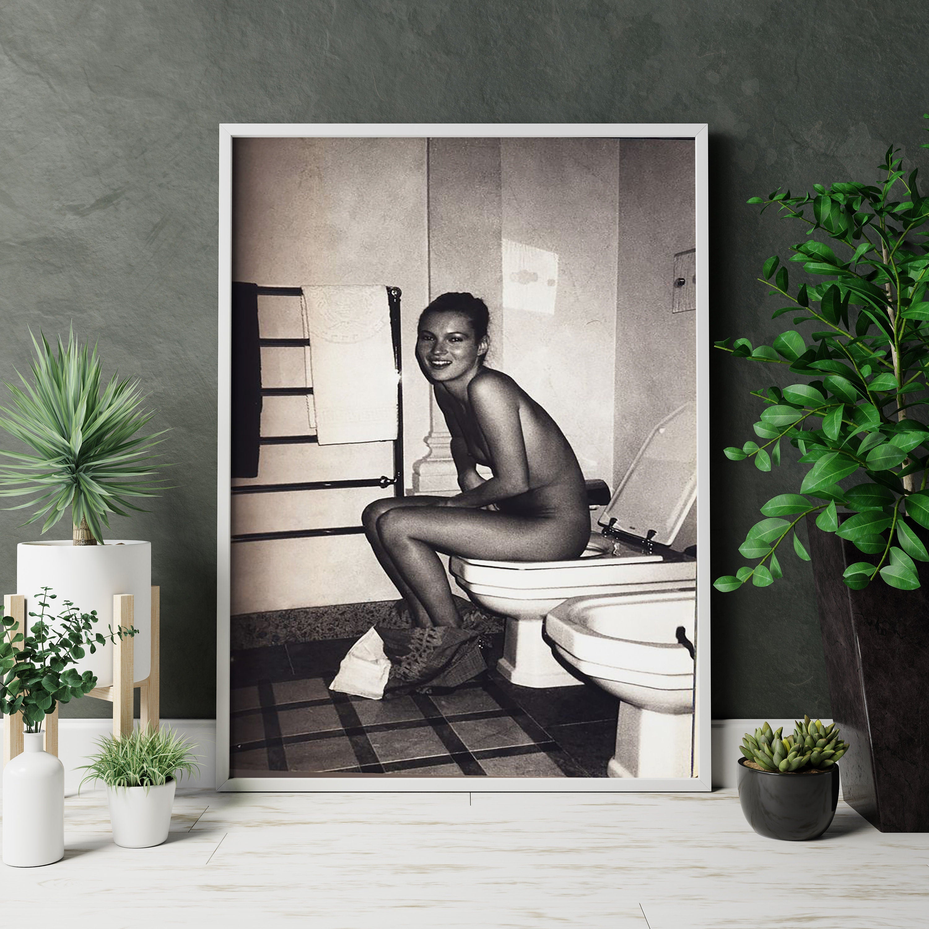 Kate Moss on the Toilet Canvas Print