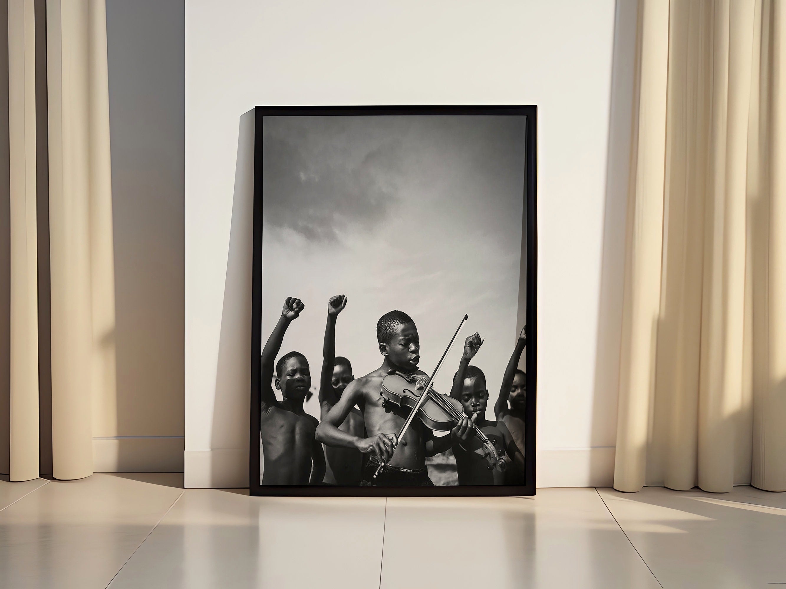 African Children Vintage Photography Canvas Wall Art