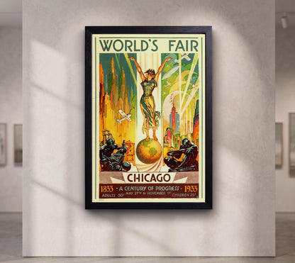 Chicago Worlds Fair 1833 Poster, Century of Progress Vintage Travel Canvas Wall Art